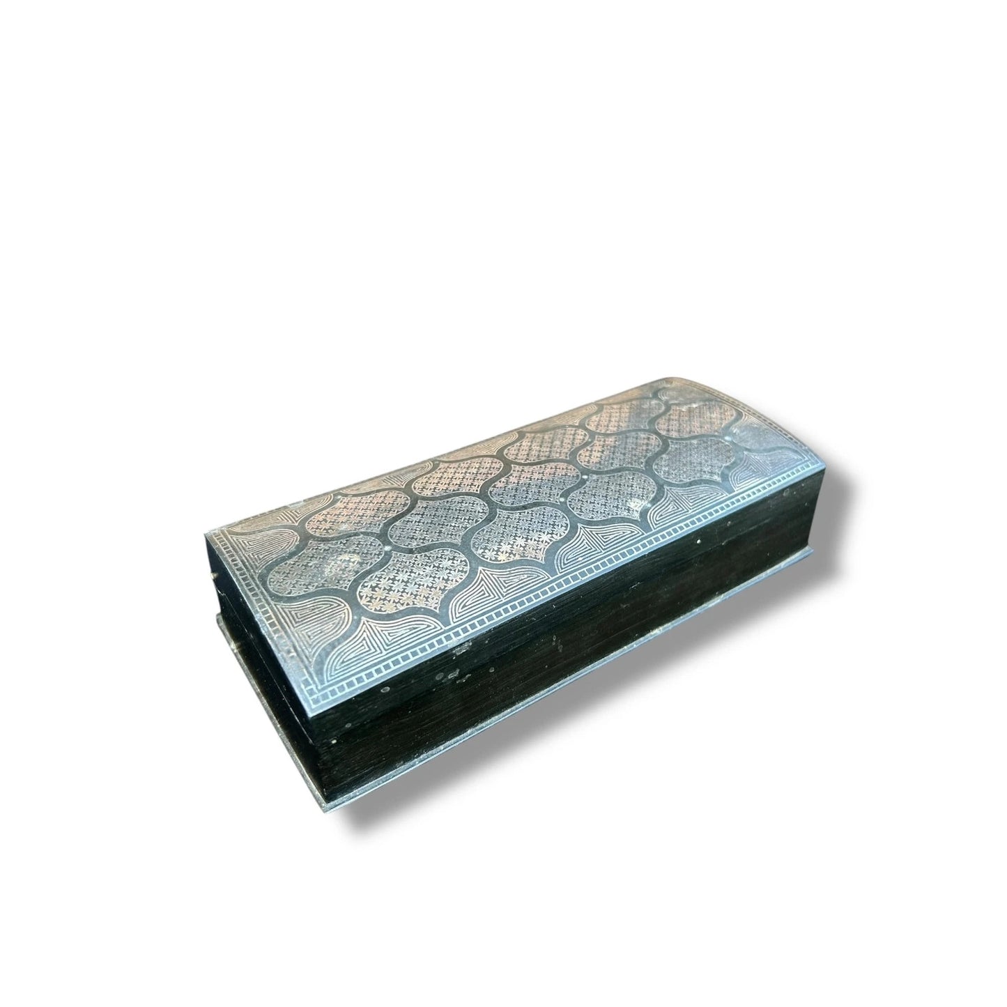 Vintage Middle Eastern Embossed Metal Box – Islamic Geometric Design Jewellery or Trinket Storage