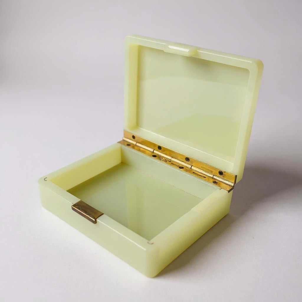 Mid Century Modern Green Onyx Marble and Brass Jewellery Box