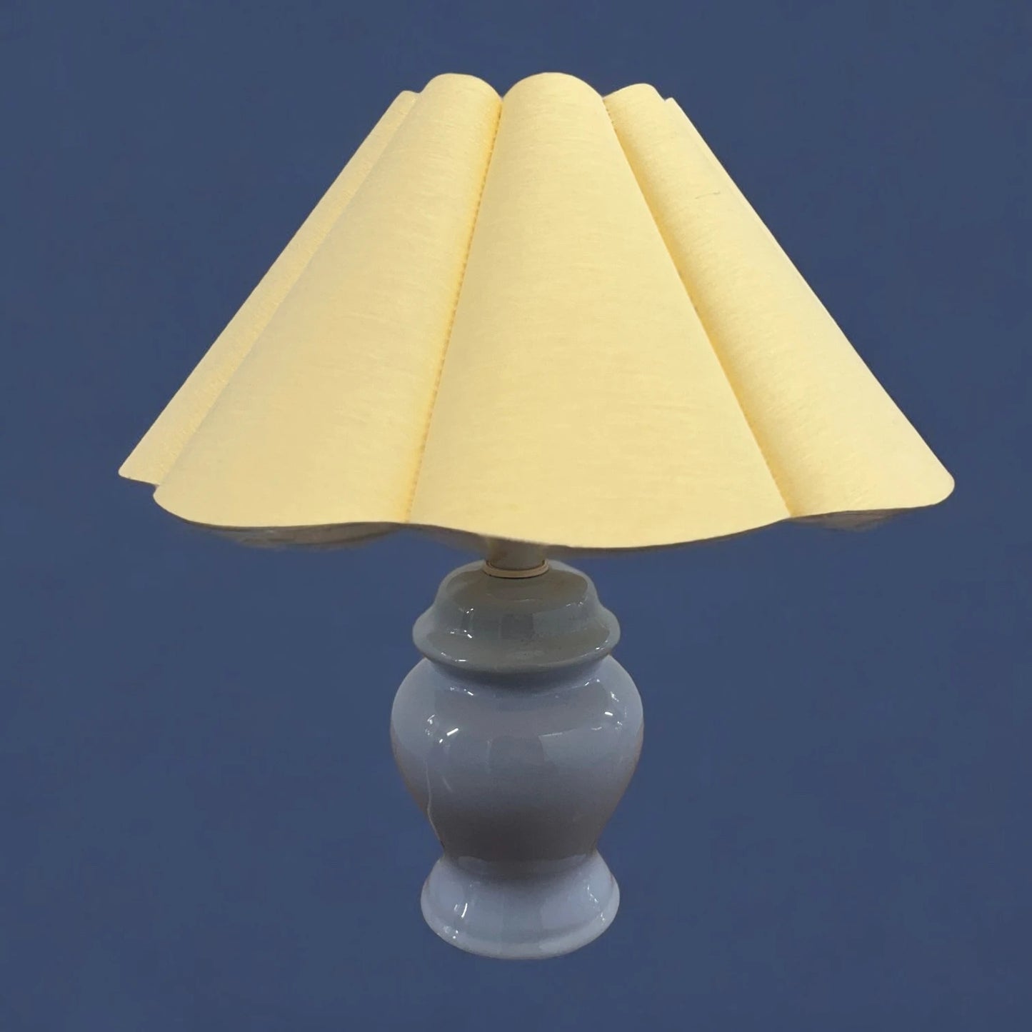 Mid Century Boho Yellow Pleated Shade Blue Ceramic Table Lamp