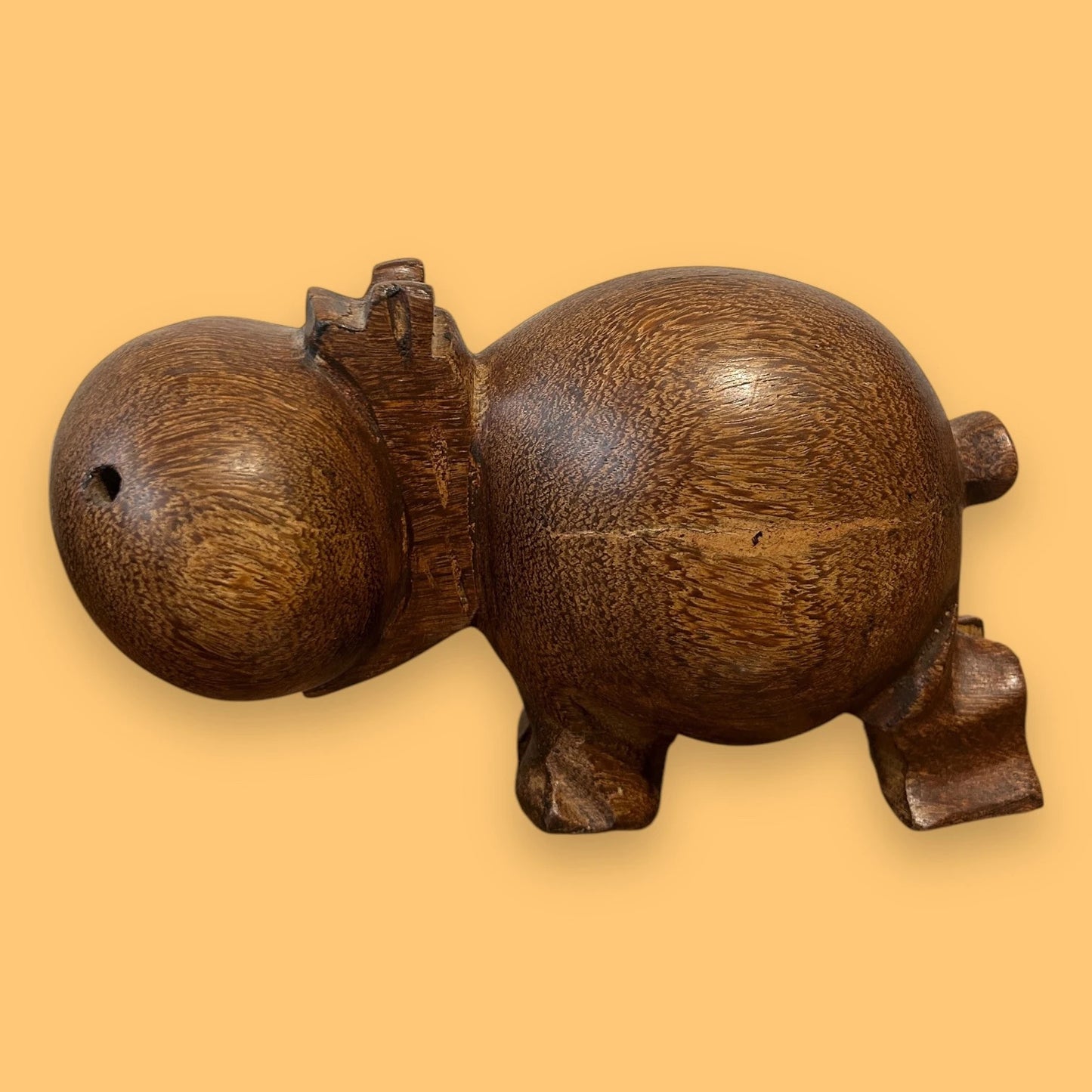 Mid century carved wood hippo sculpture