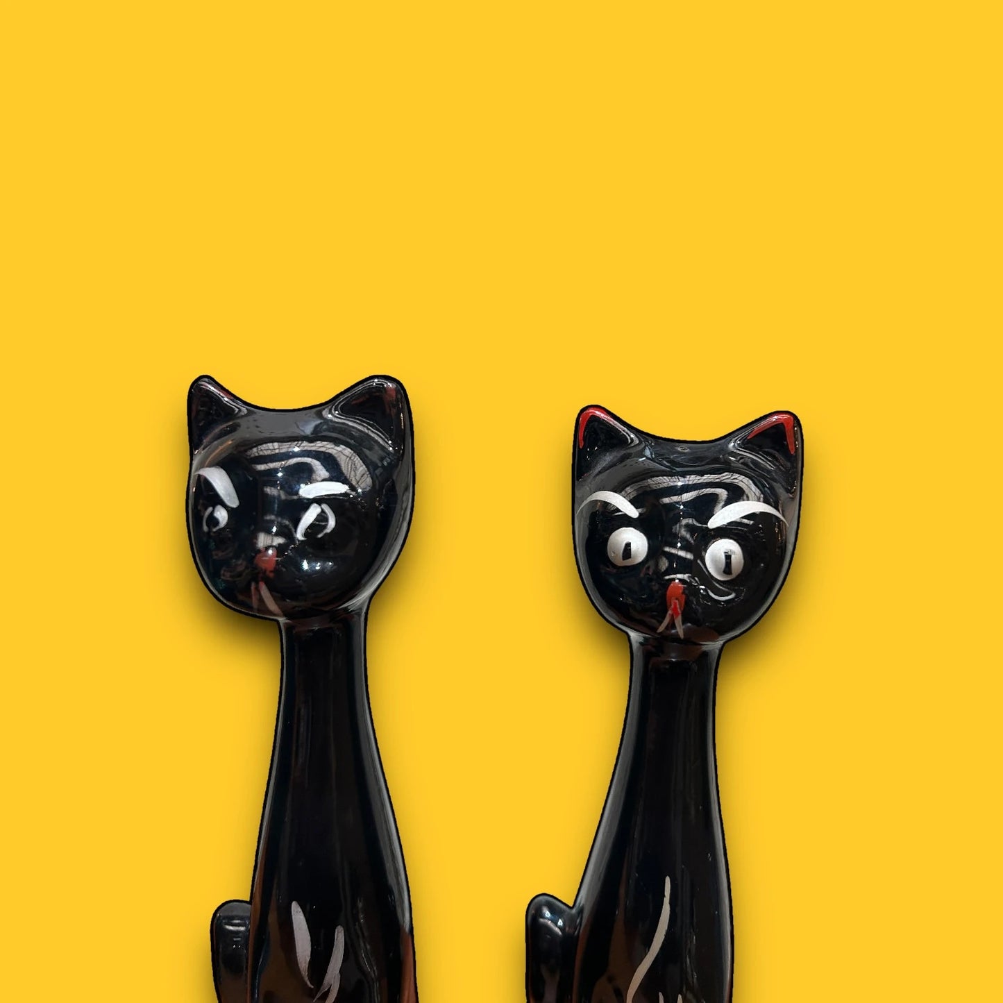 Mid Century Pair of Ceramic Black Cats