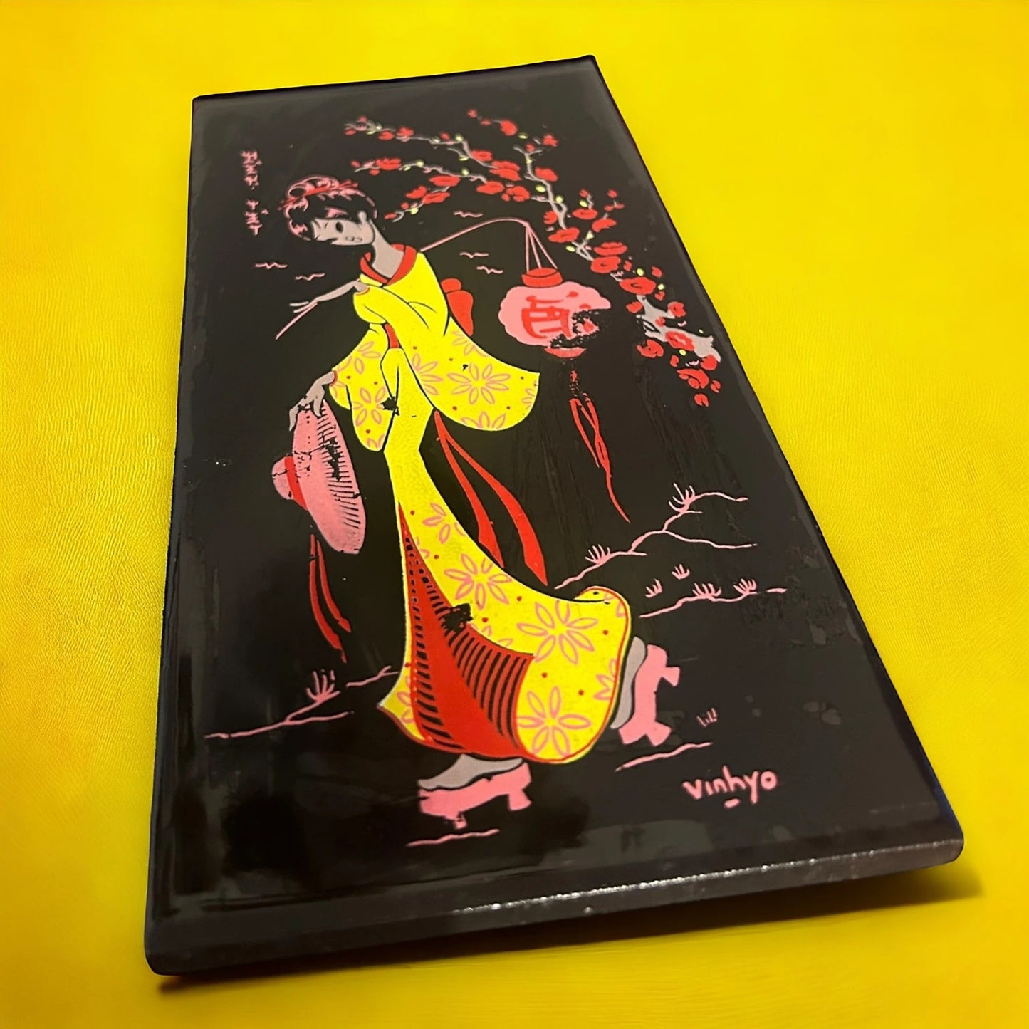 Vintage 1970s Chinese Woman Art Ceramic Tile