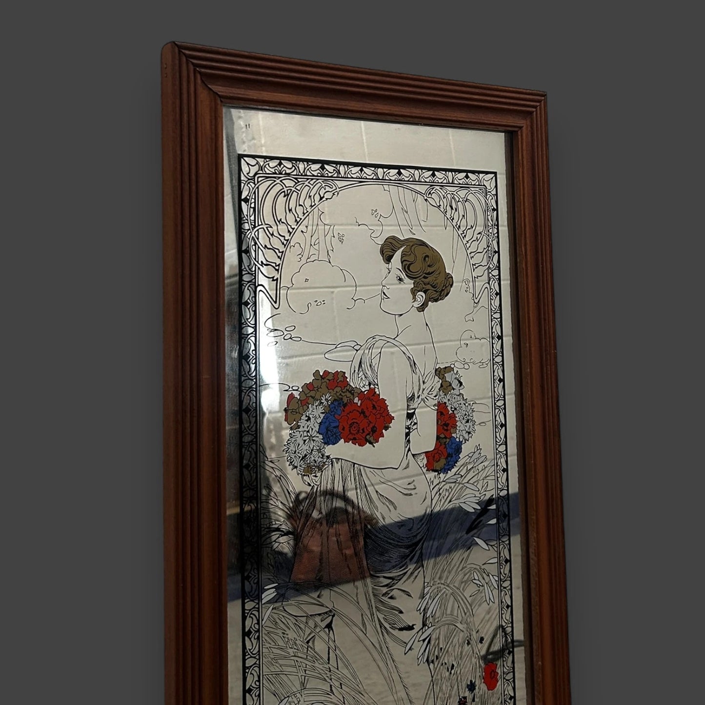 Vintage 1960s Alphonse Mucha Four Seasons Summer Long Mirror