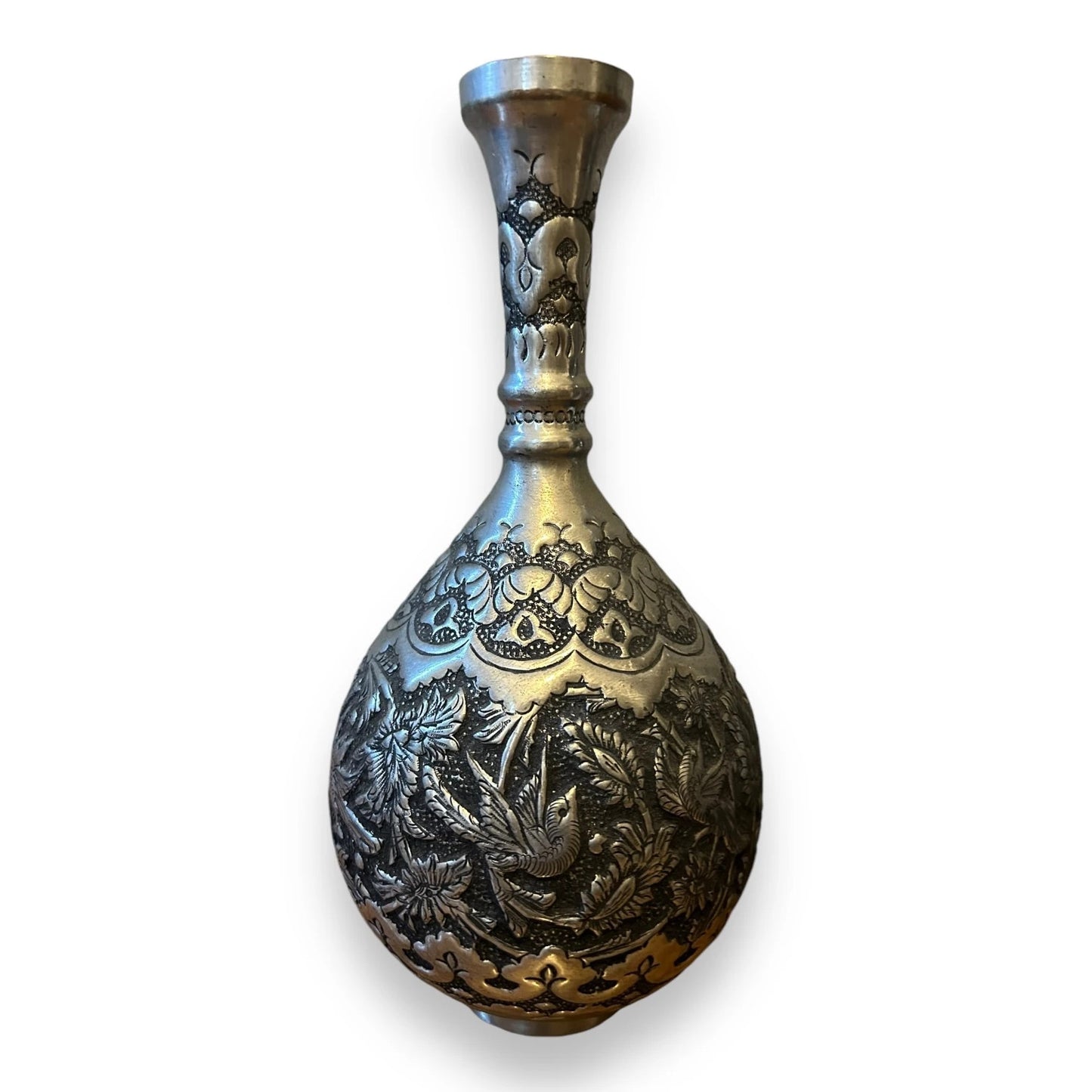 Vintage 1950s Persian Silver Copper Pair of Vases