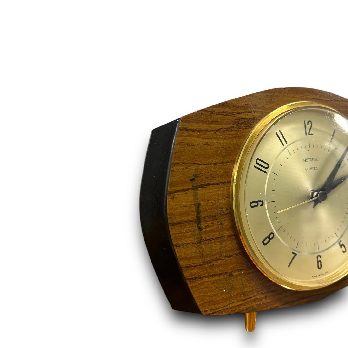 Mid Century Metamec Wood and Brass Table Clock