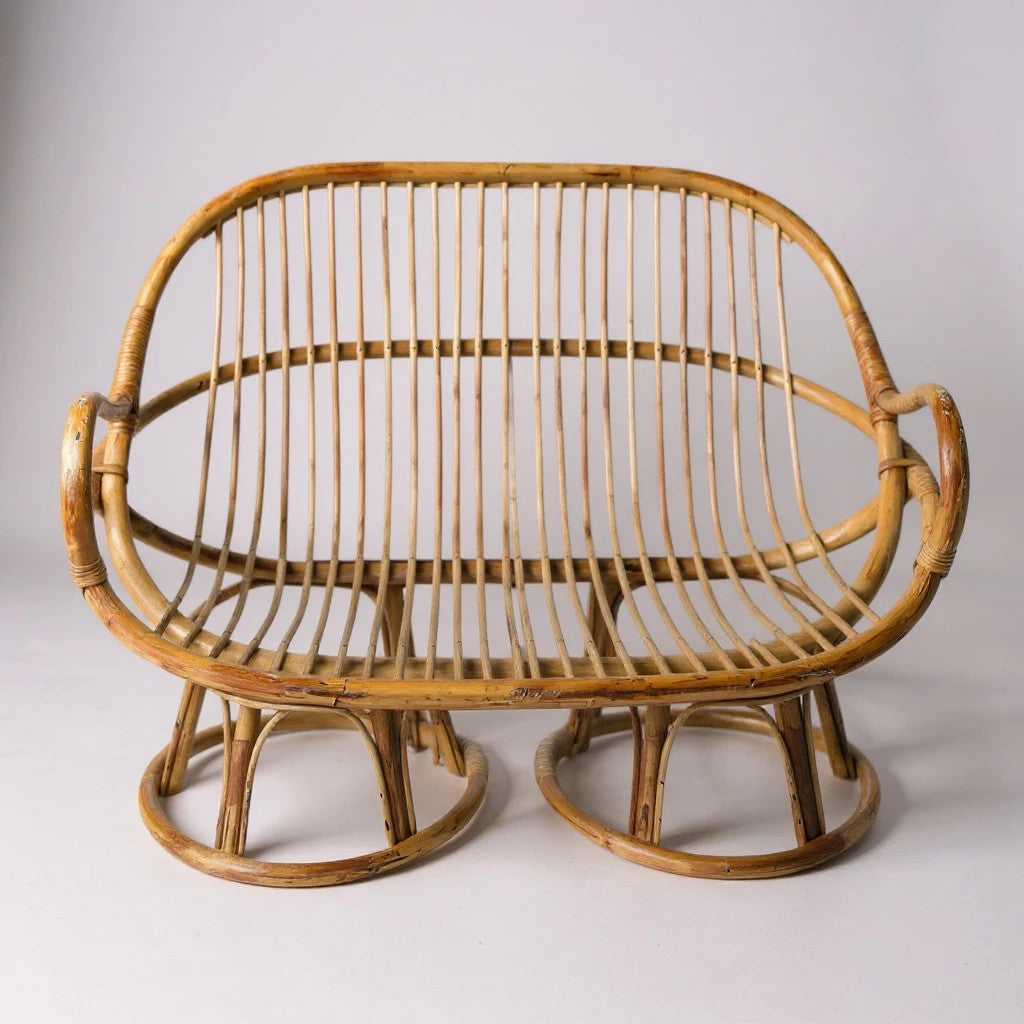 Vintage Rattan Loveseat Sofa – Mid Century Boho Wicker 2 Seater