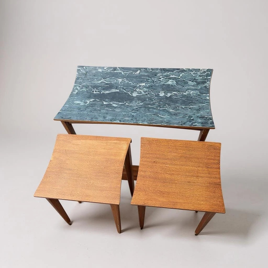 Mid Century Modern Formica and Teak Remploy Nest of Tables