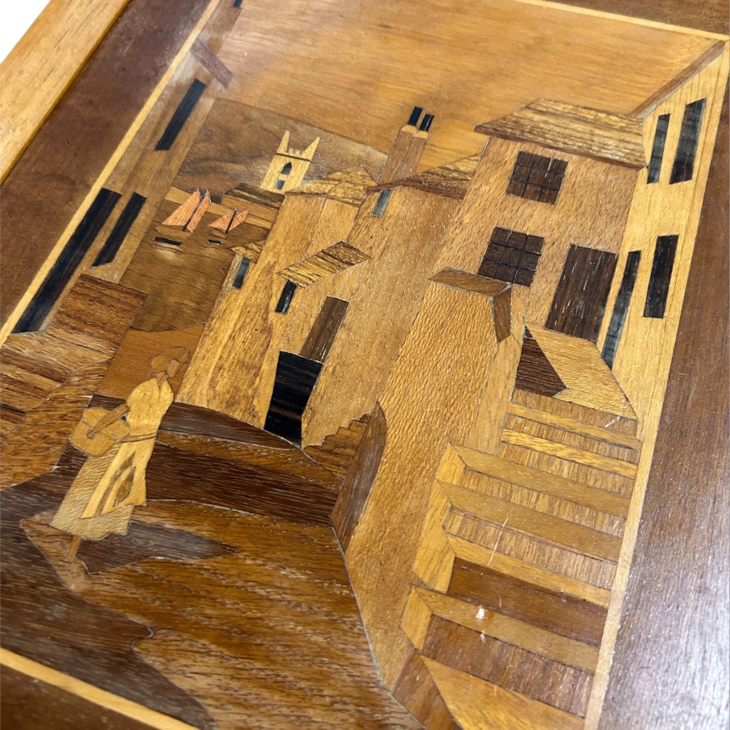 Mid Century Wood Marquetry Picture Frame