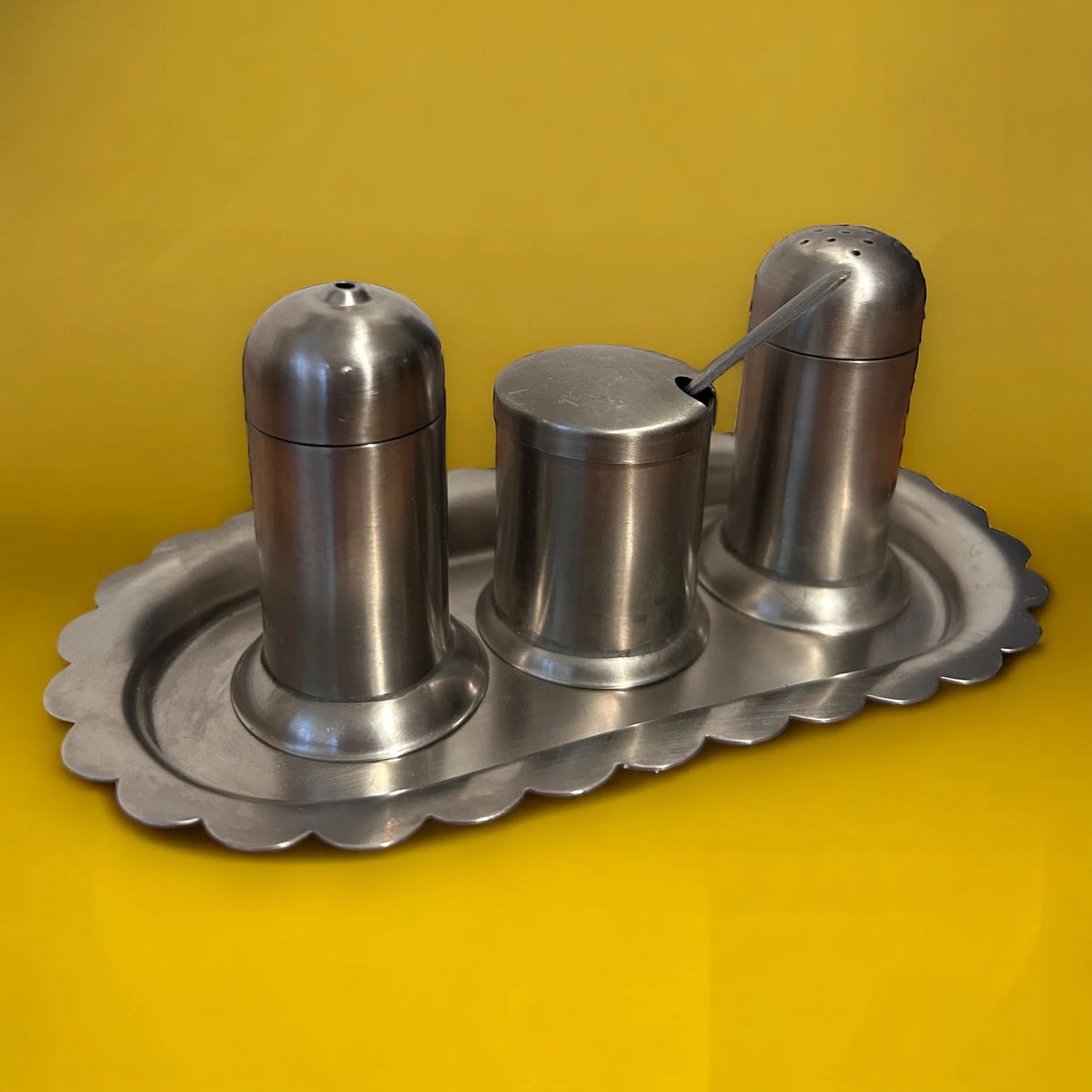 Mid Century Chrome Salt and Pepper Cruet Set