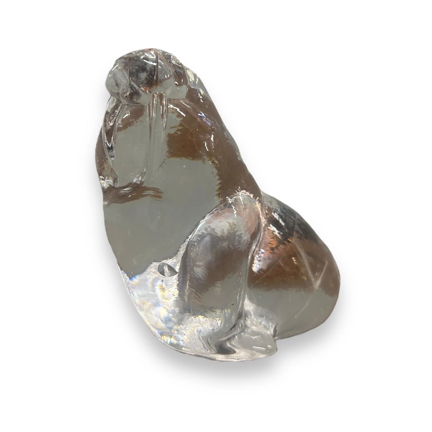 Vintage 1970s Glass Walrus Paperweight