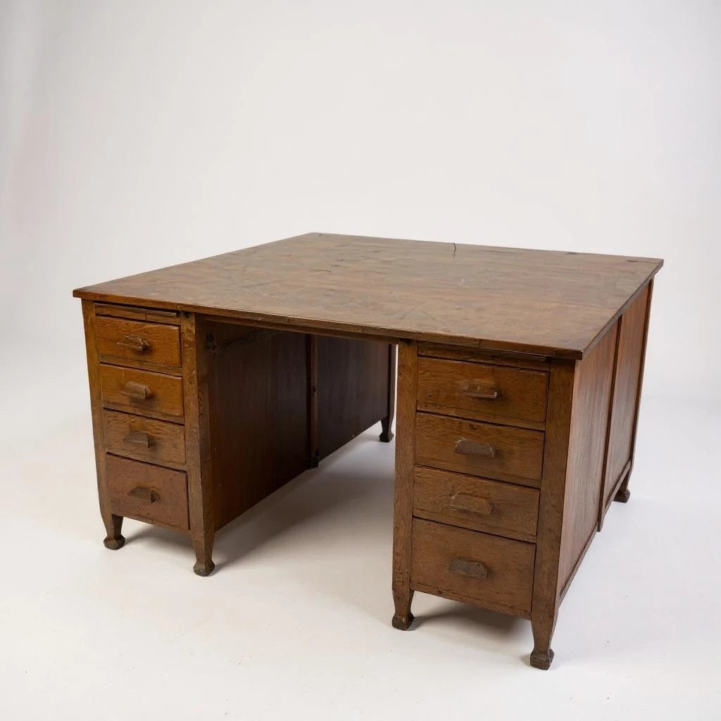 Antique Large Oak Minister Twin Pedestal Desk