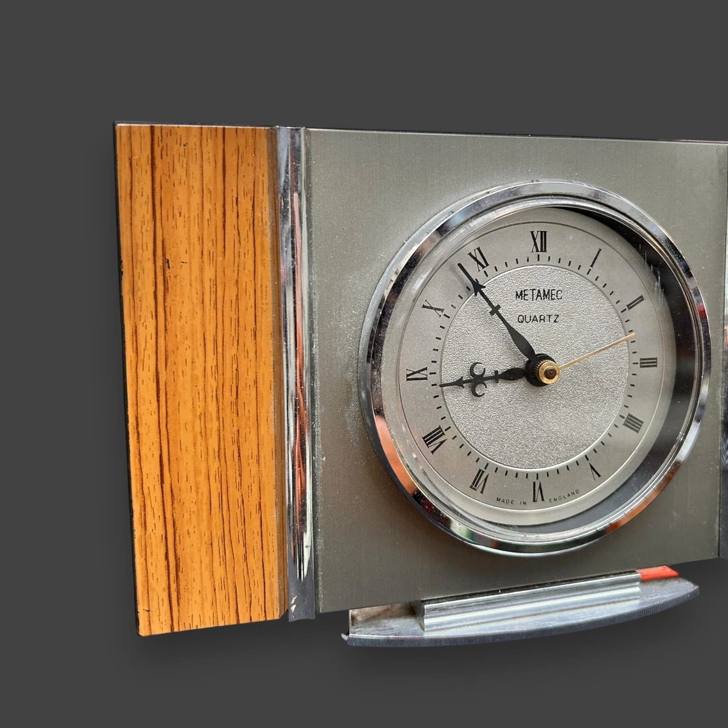 Mid Century Metamec Teak and Brass Mantle Clock