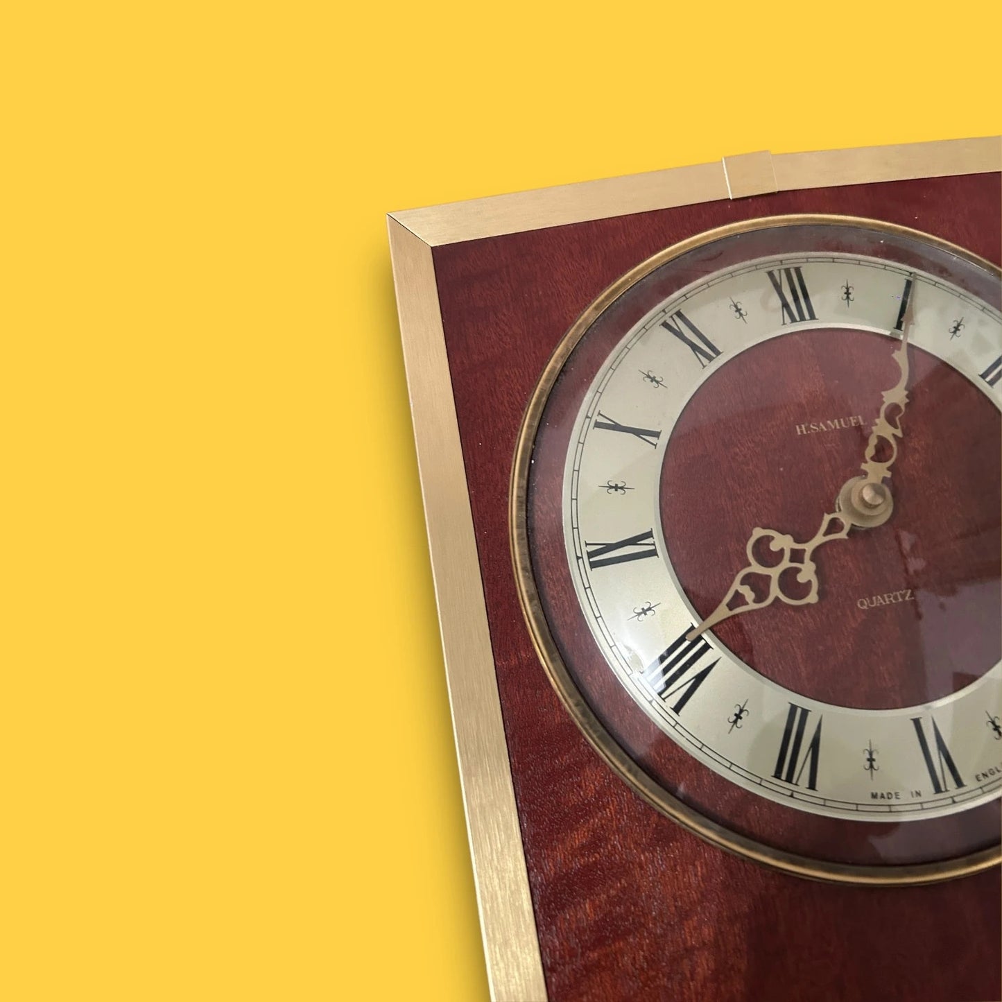 Mid Century Brass and Teak Wall Clock