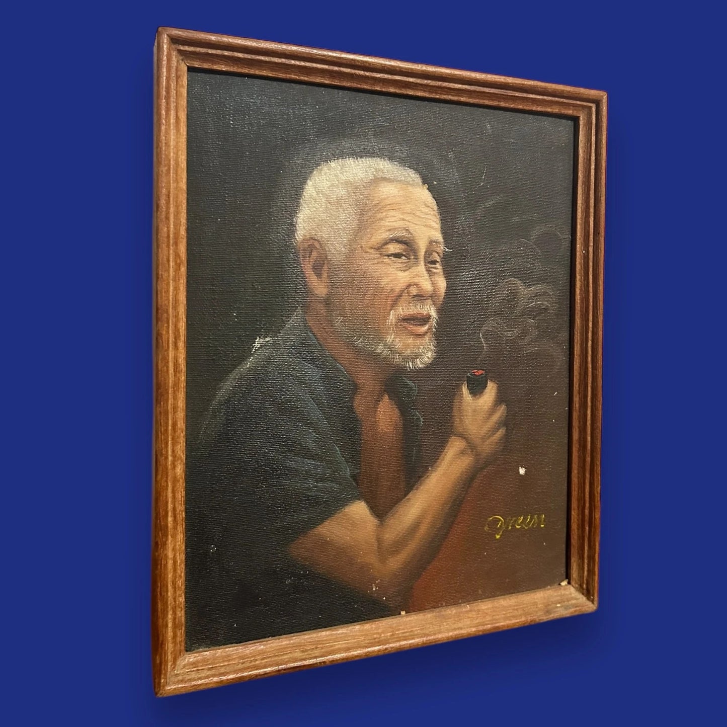 Vintage 1970s Chinese Old Man Art Oil Painting
