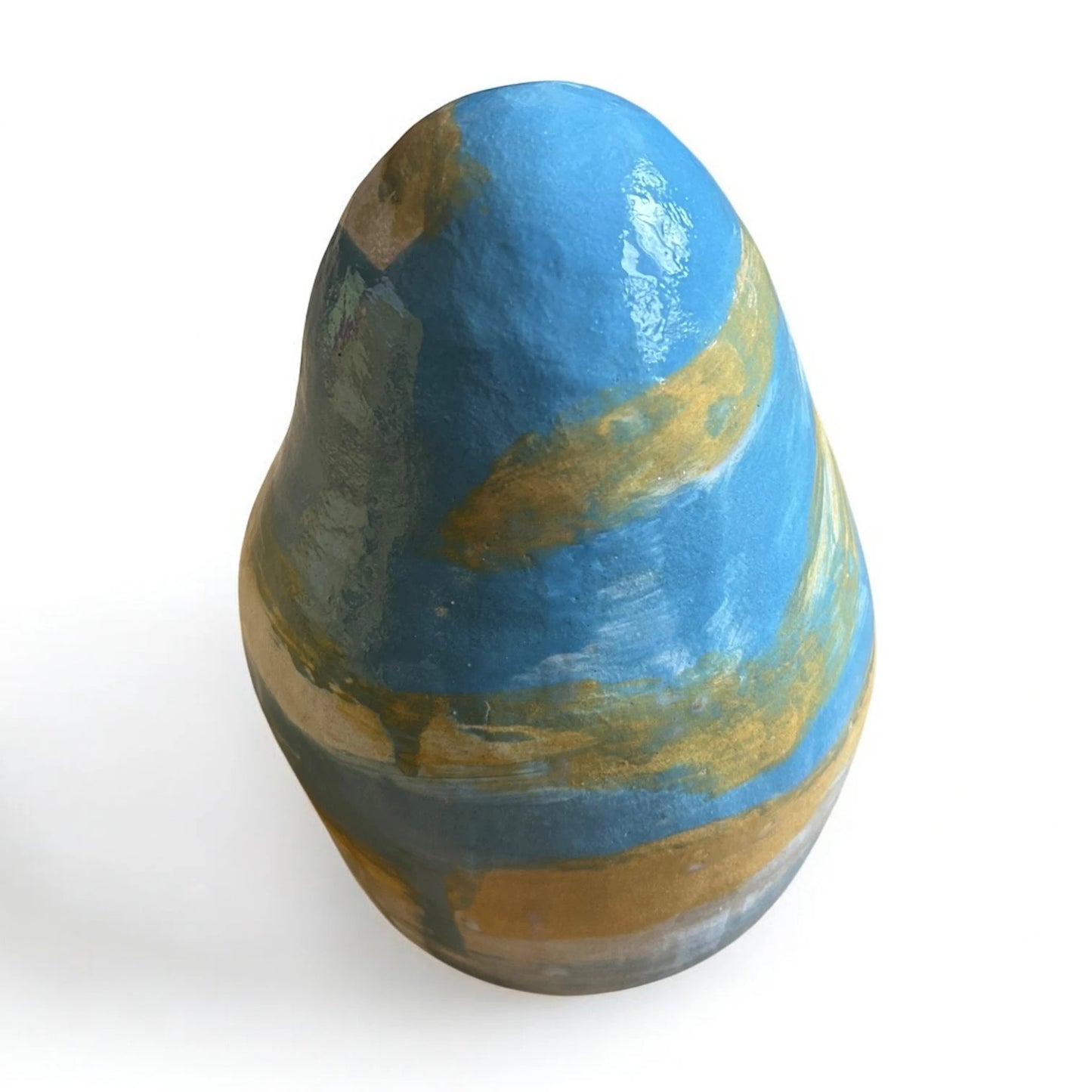 Averil Ainley Studio Pottery | Blue & Ochre Abstract Glaze | Sculptural Decor Piece