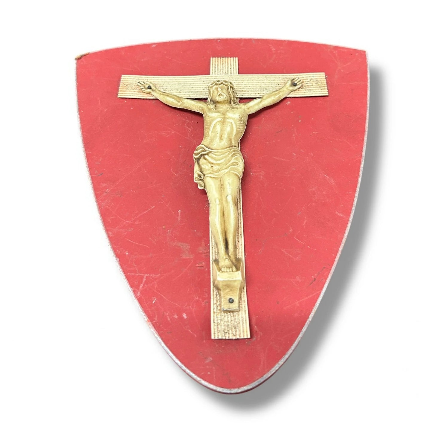 Vintage 1950s Carved Jesus Shield Crucifix