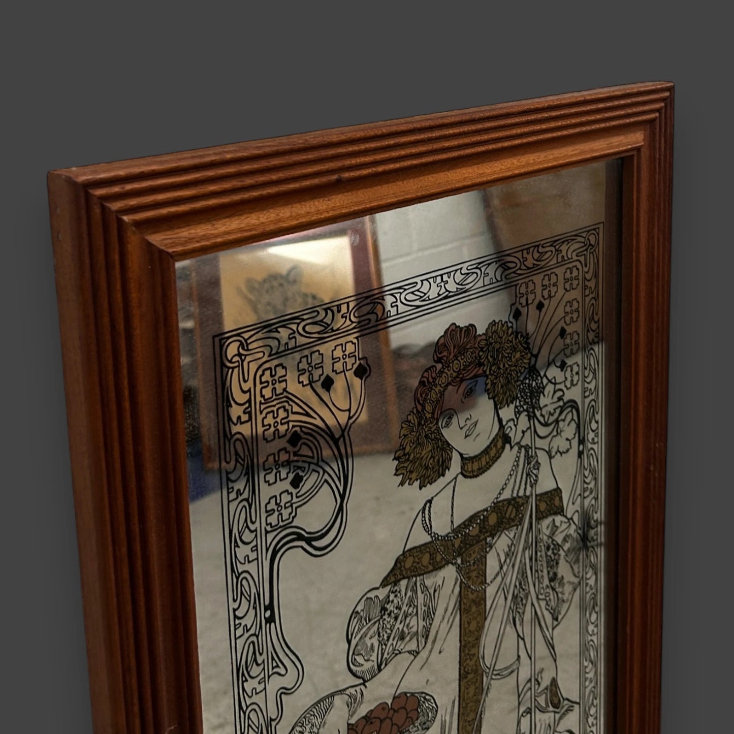 Vintage 1960s Alphonse Mucha Four Seasons Autumn Long Mirror