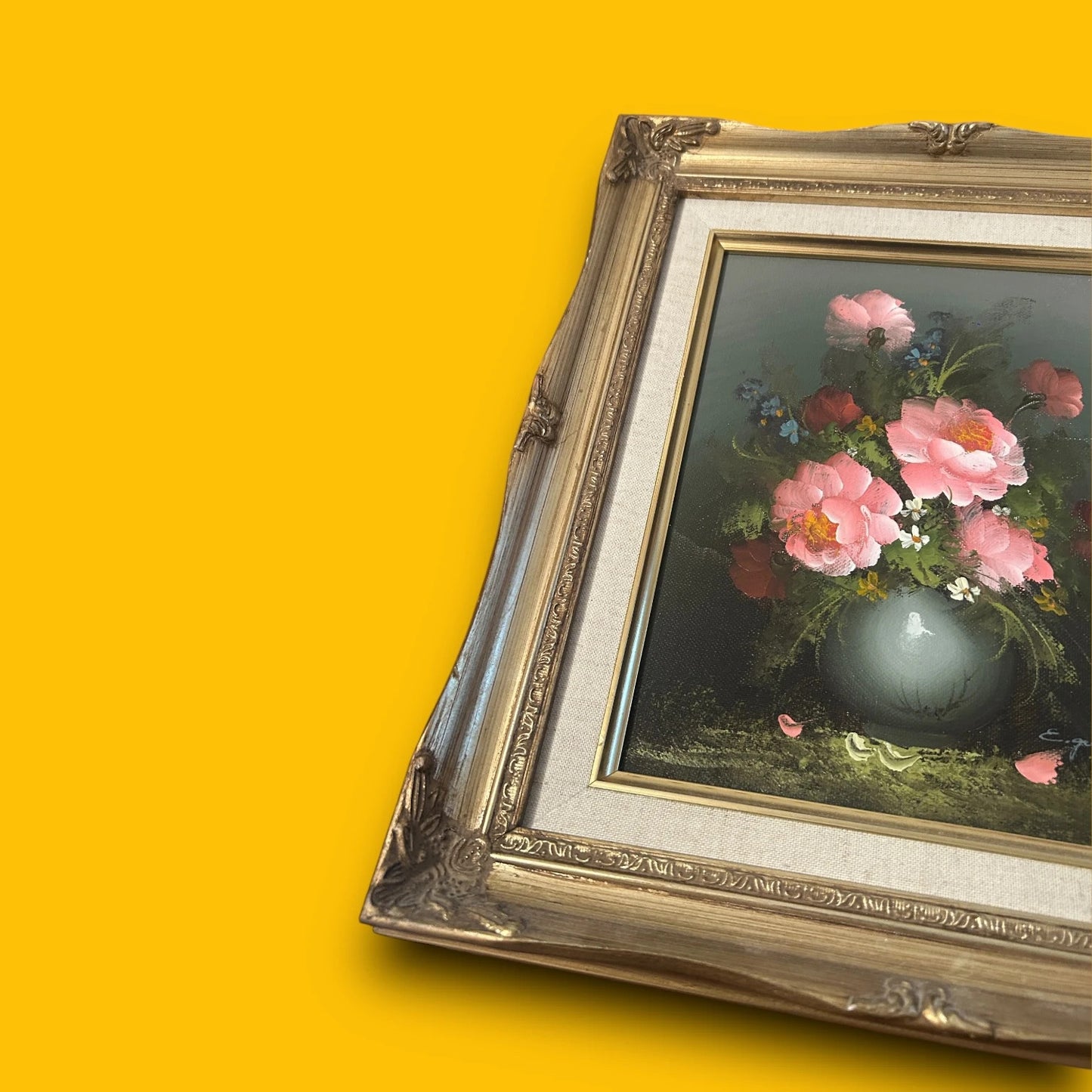 Vintage 1970s Floral Art Gilt Oil Painting