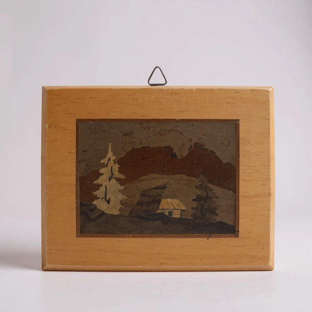 Vintage Polish Marquetry Wall Plaques Mid-Century Rustic Cabin Decor – Set of 2