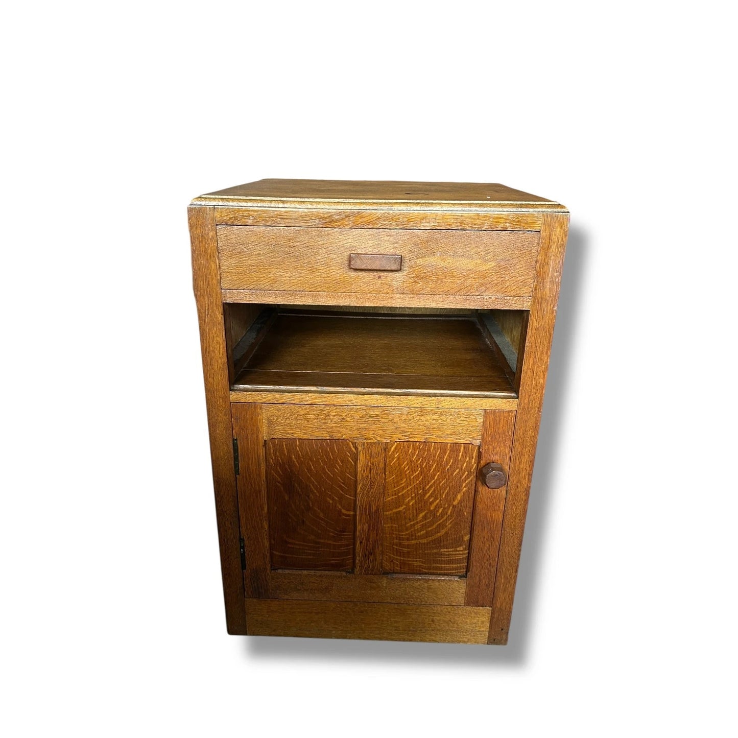 Vintage Oak Bedside Cupboard | Mid Century Nightstand with Drawer & Cabinet