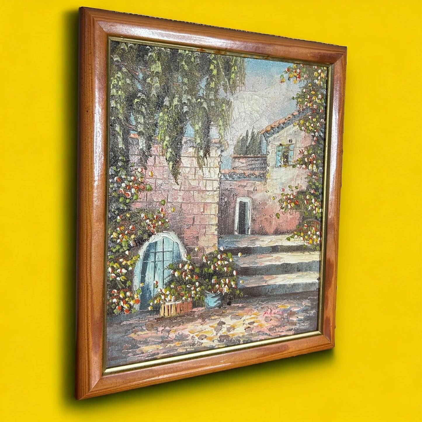 Vintage 1970s Mediterranean Scene Oil Painting