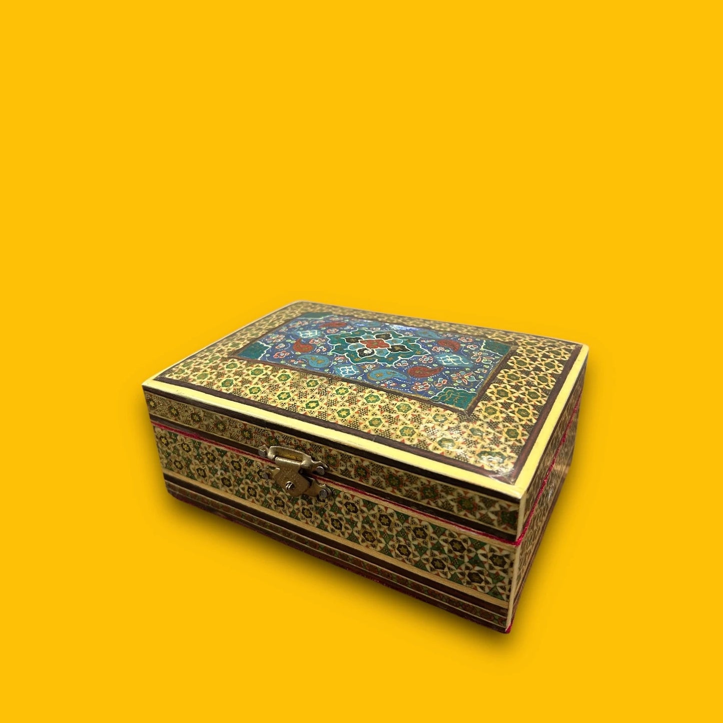 Vintage 1970s Persian Khatam Mosaic Wood Jewellery Box