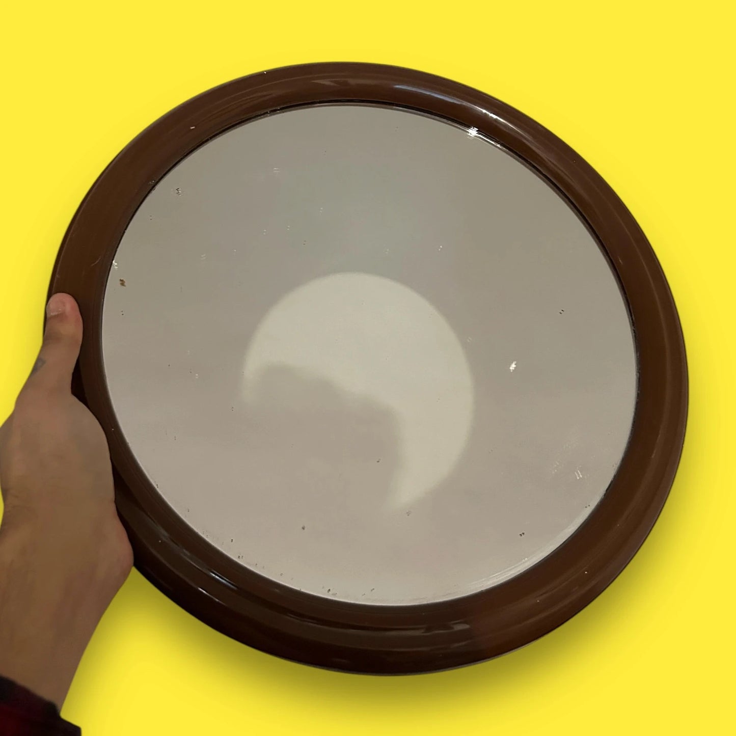 Mid Century Chocolate Brown Round Mirror