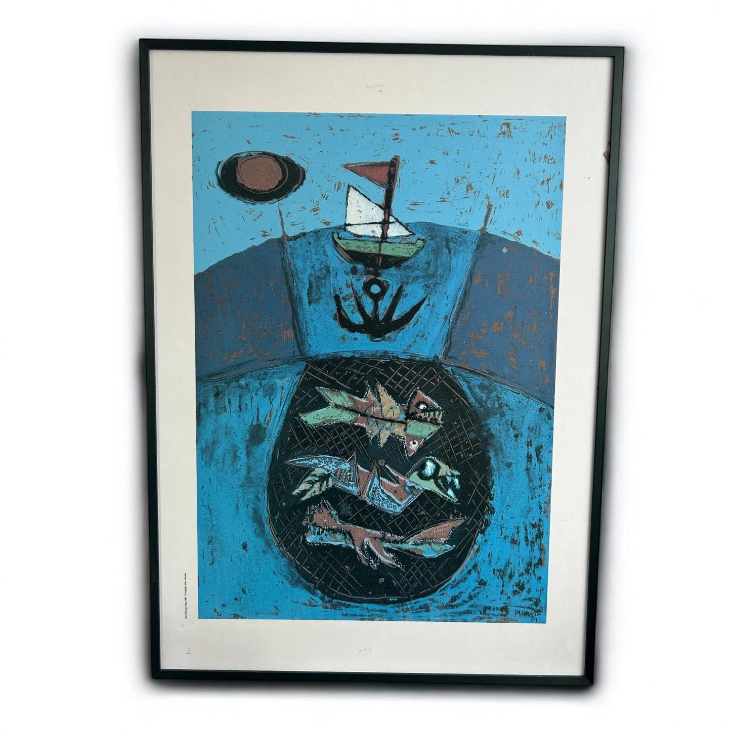Vintage 1989 Cesar Manrique Abstract Spanish Art Picture Frame