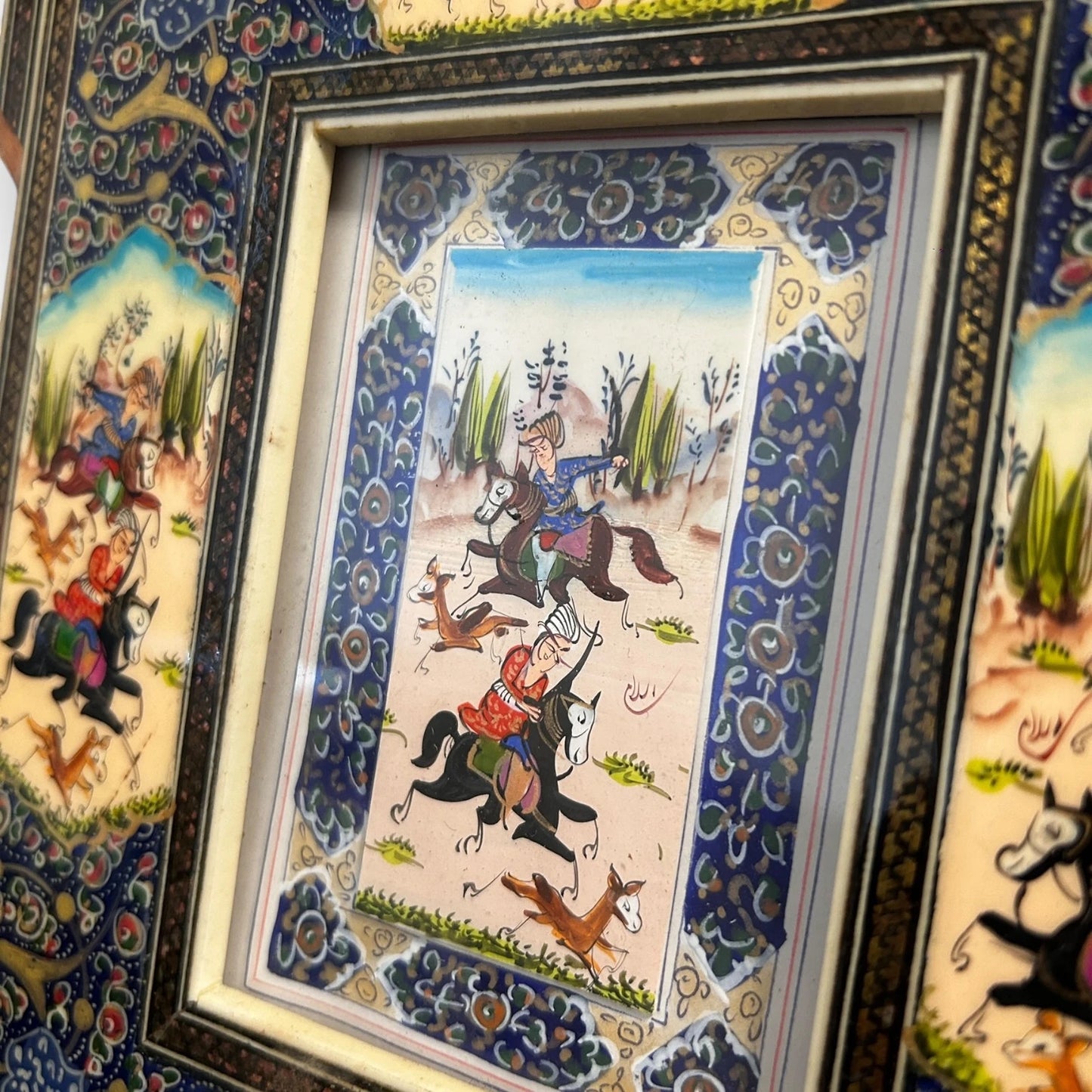 Vintage 1950s Persian Khatam Watercolour Painting Frame