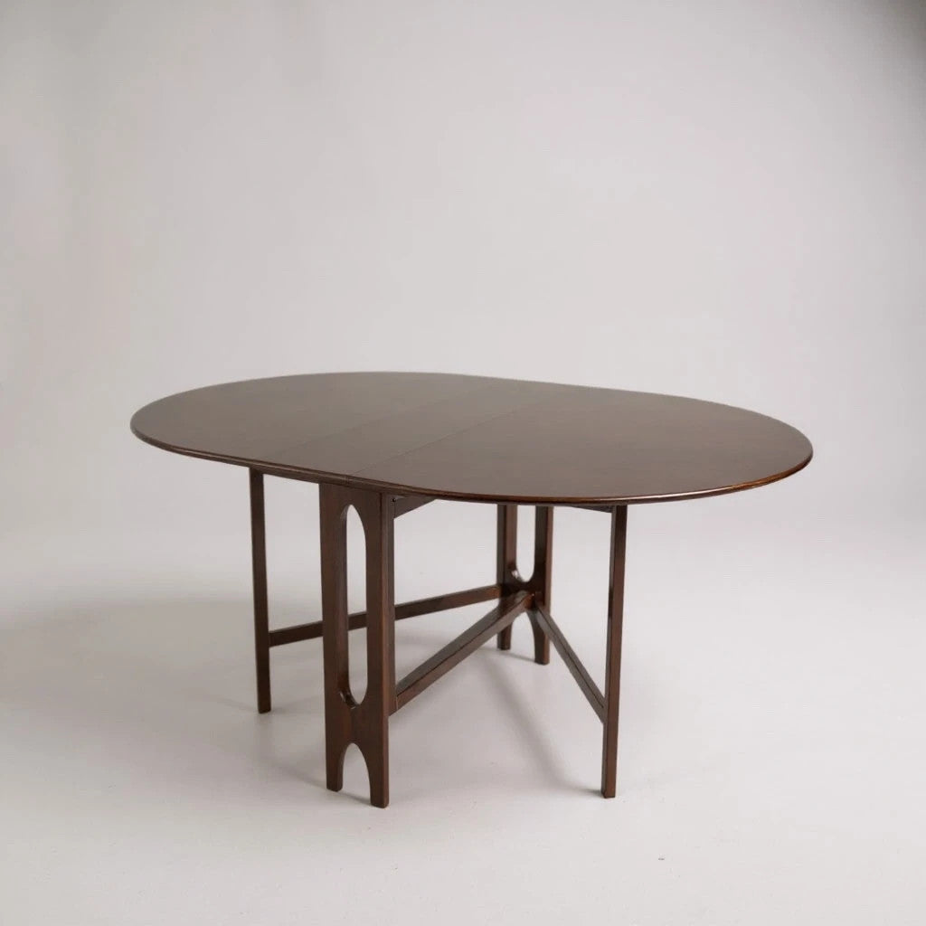 Vintage McIntosh Dark Wood Oval Drop Leaf Dining Table, Mid-Century Modern Extendable Table
