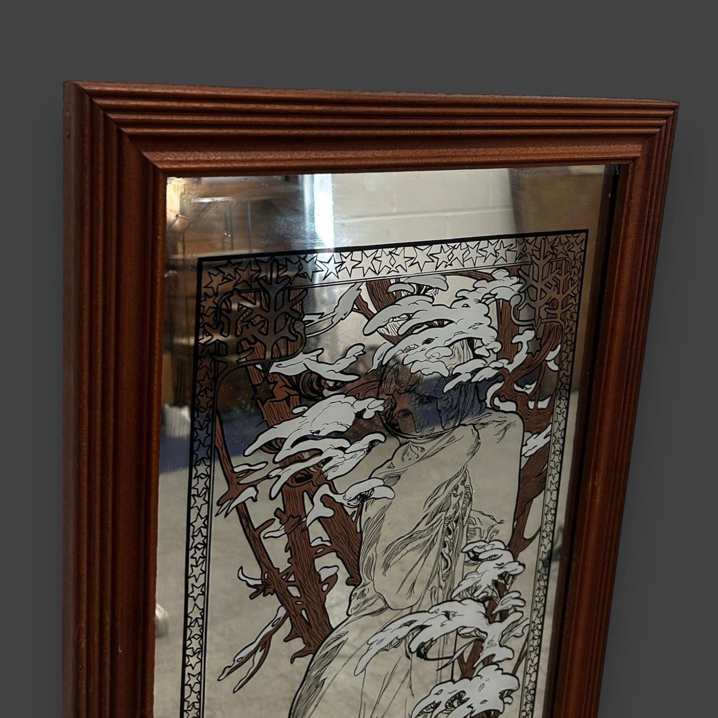 Vintage 1960s Alphonse Mucha Four Seasons Winter Long Mirror