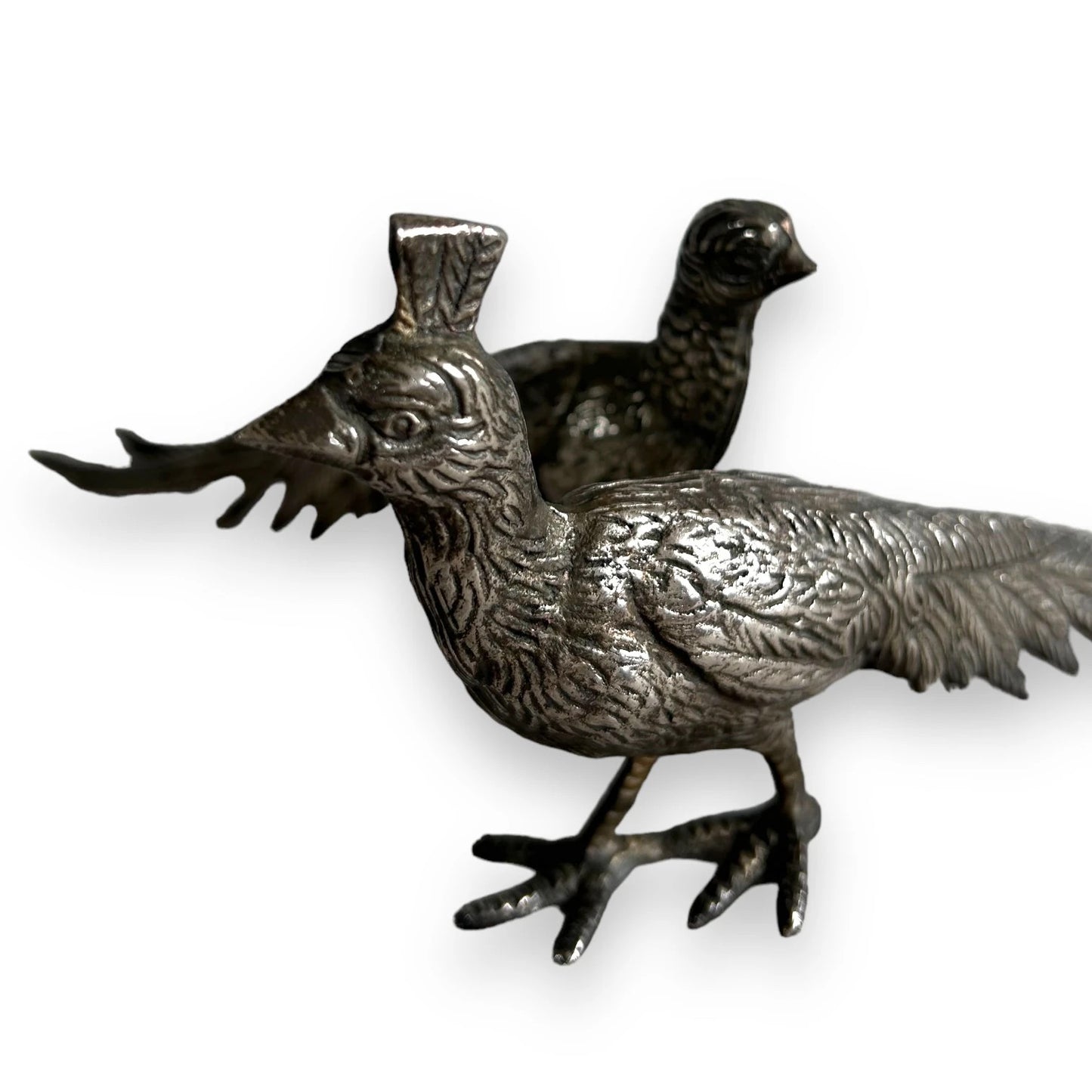 Mid century silver plated peacock statues