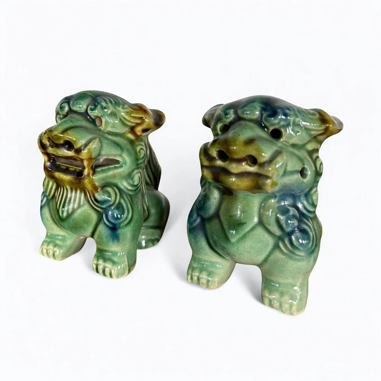 Mid Century Modern Pair of Chinese Ceramic Foo Dogs