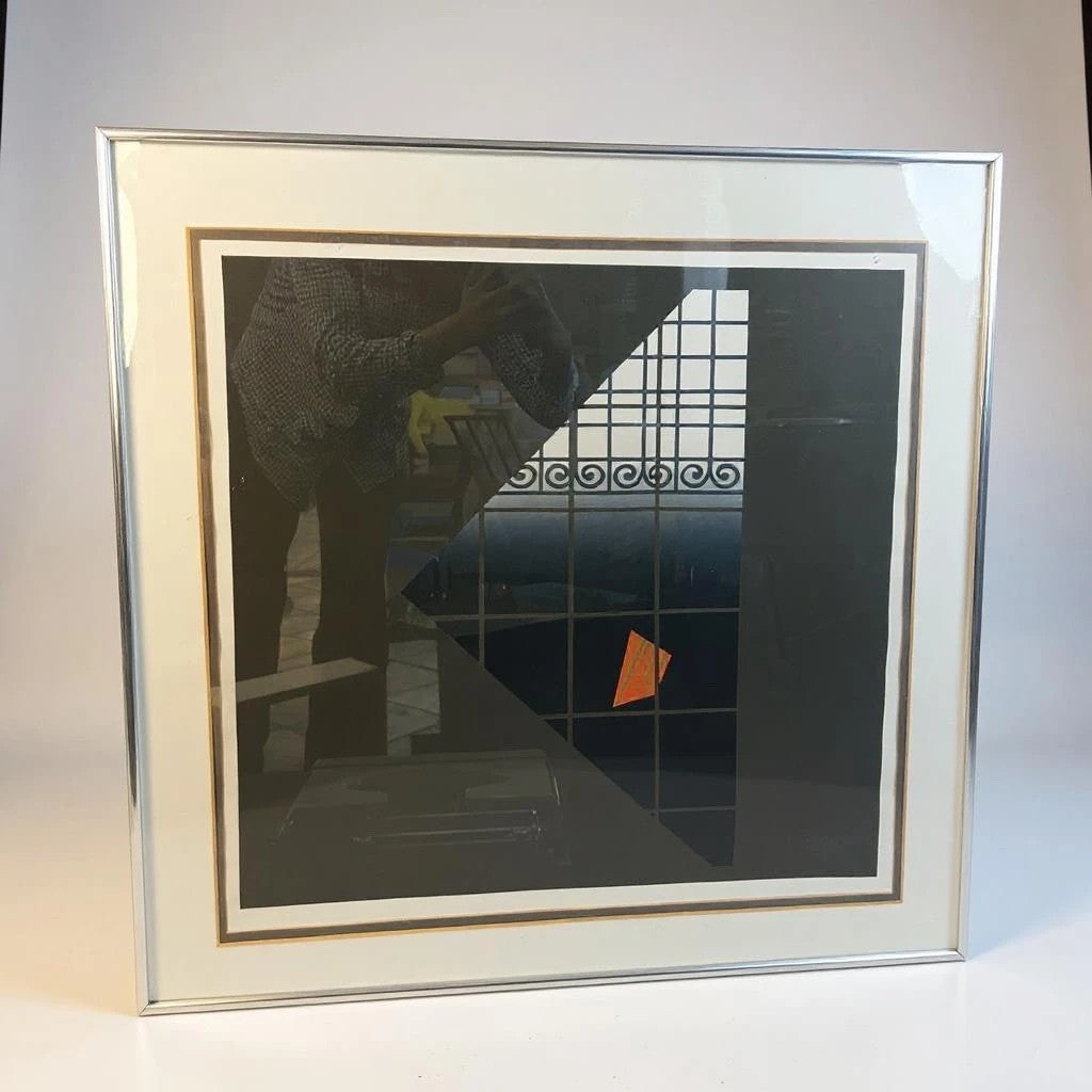 Mid Century Modern Surrealist Abstract Framed Window Artwork