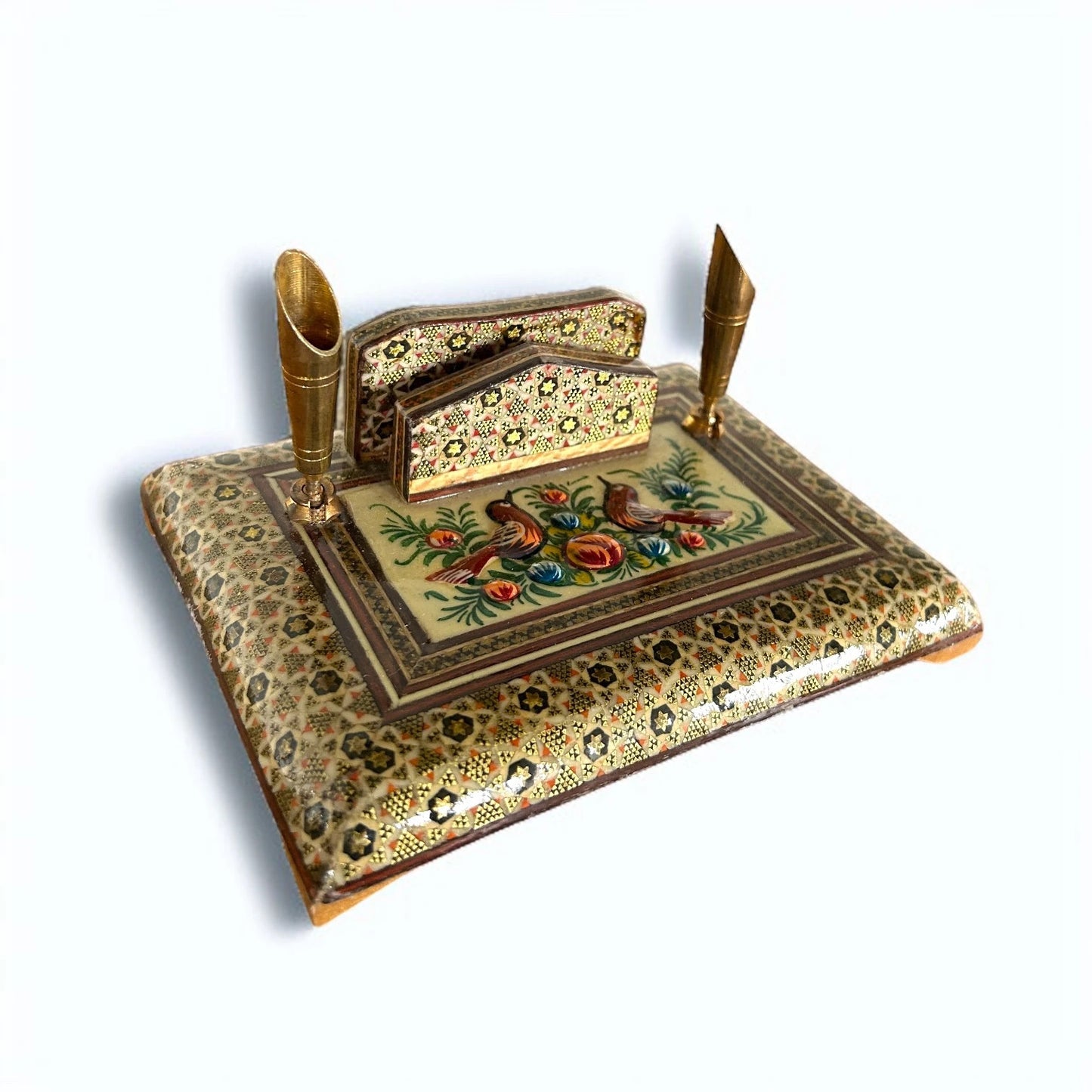 Mid Century Modern Persian Khatam Mosaic Desktop Letter Holder