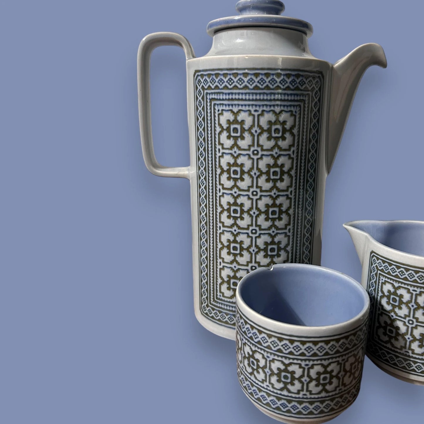 Vintage 1970s Hornsea Tapestry Blue Jug Set