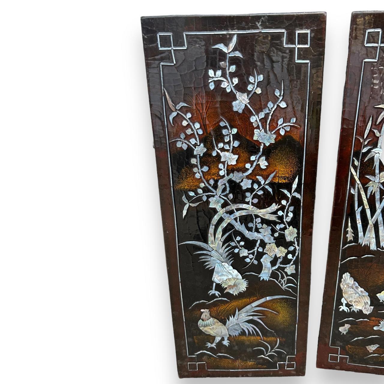 Antique Set of 3 Mother of Pearl Iridescent Wall Panels
