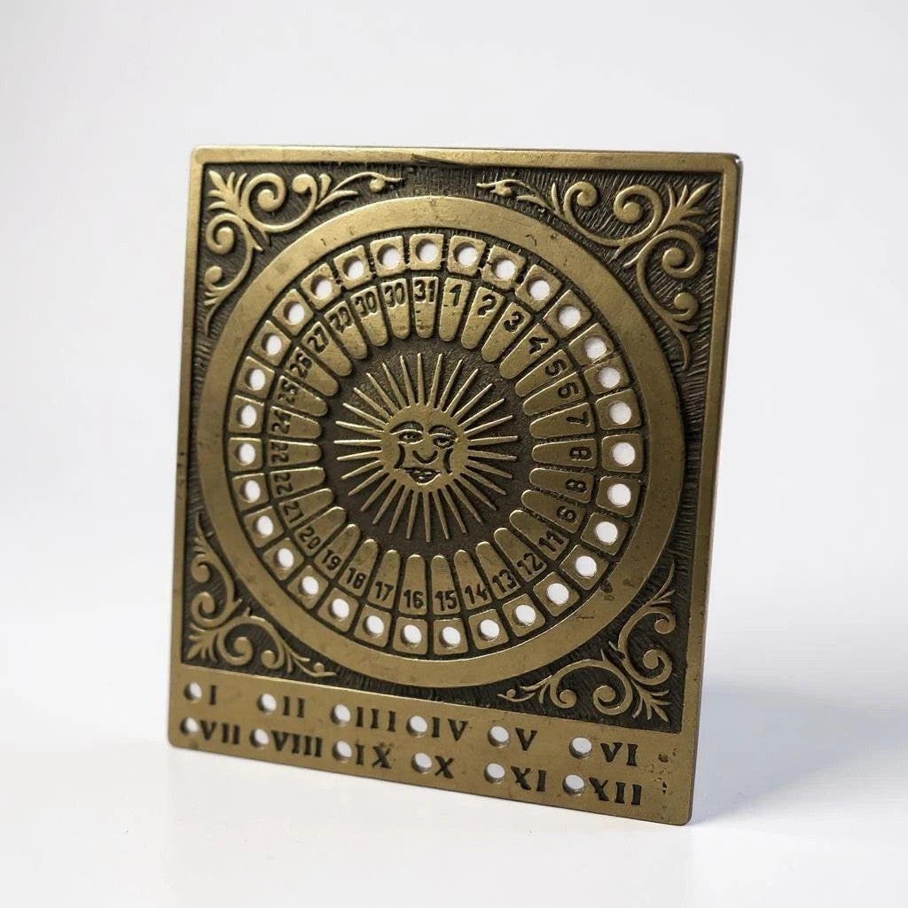 Vintage 1950s Brass Sun Dial Perpetual Desk Calendar