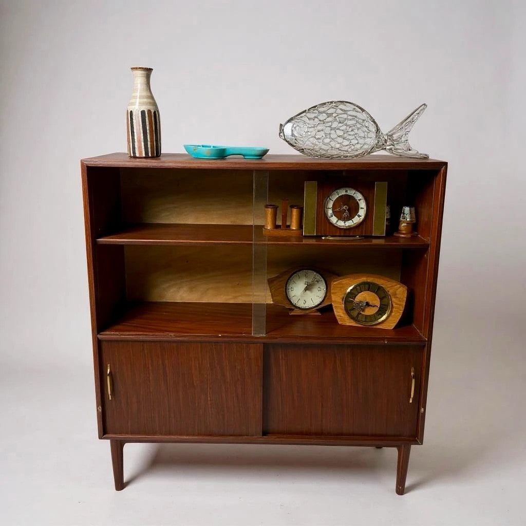 Mid Century Modern Beaver & Tapley Teak Wood Sliding Glass Bookcase Cabinet