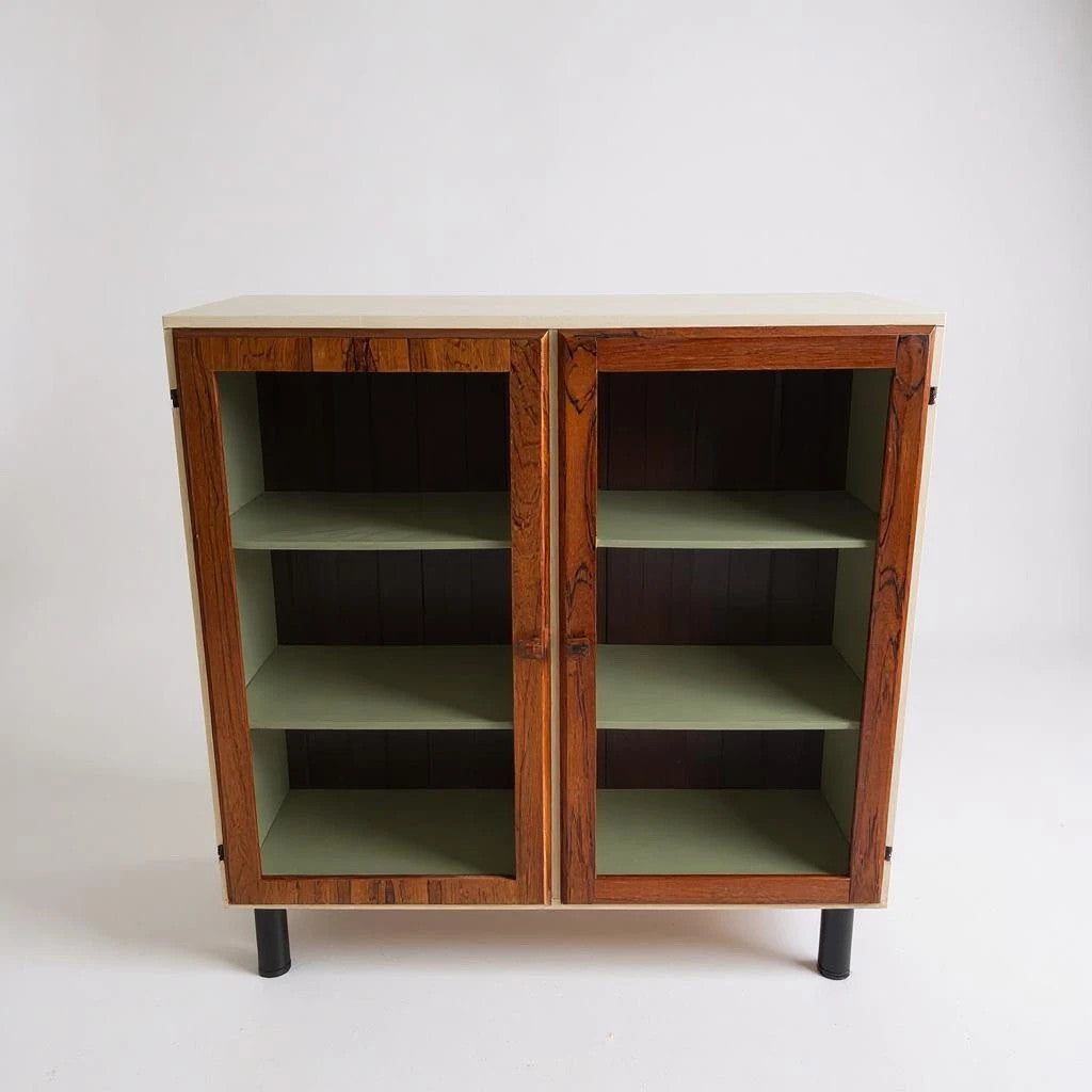 Mid Century Norwegian Rosewood & Space Age White Display Cabinet