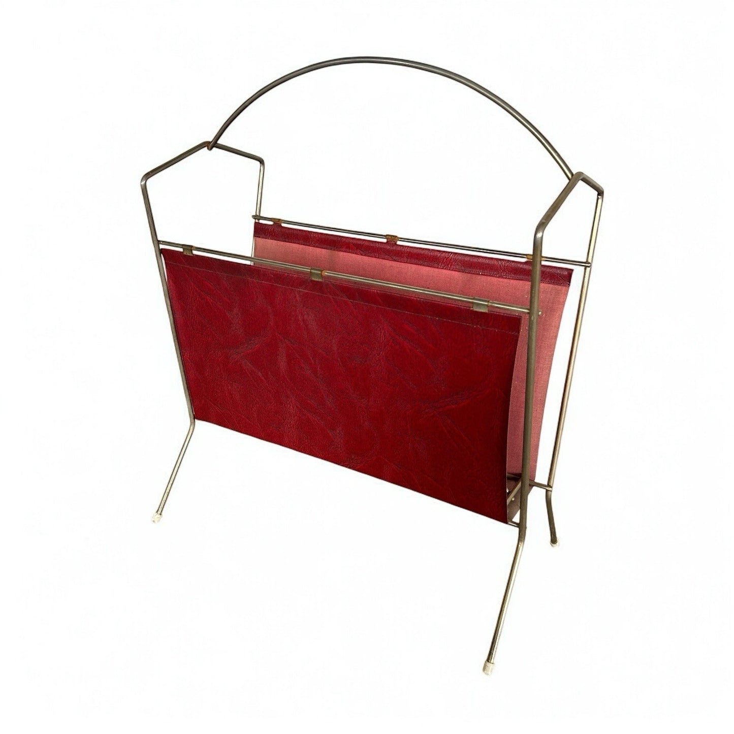 Mid-Century Modern Leather and Brass Italian Magazine Rack Vintage Storage