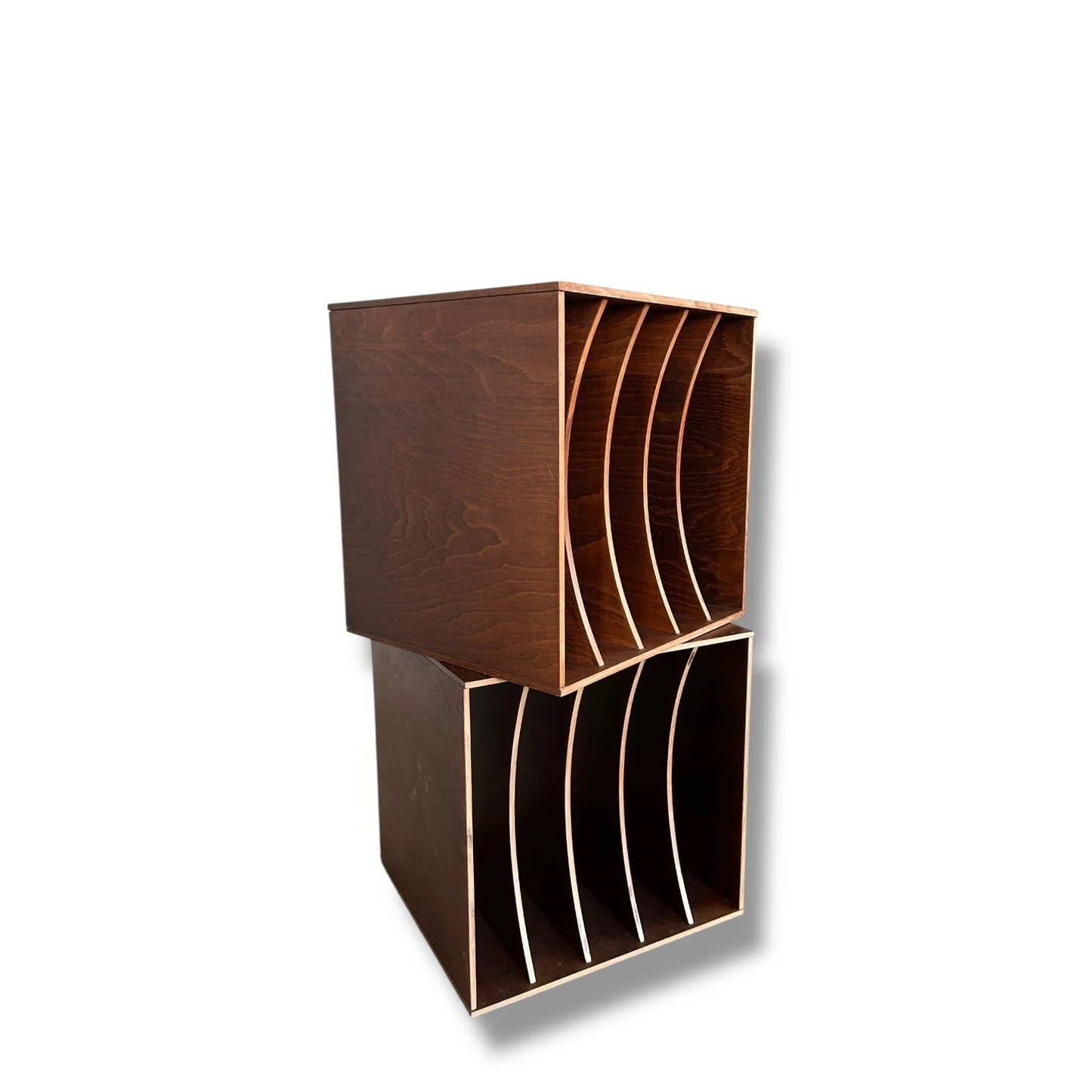 Mid Century modern teak wood vinyl record storage cubes