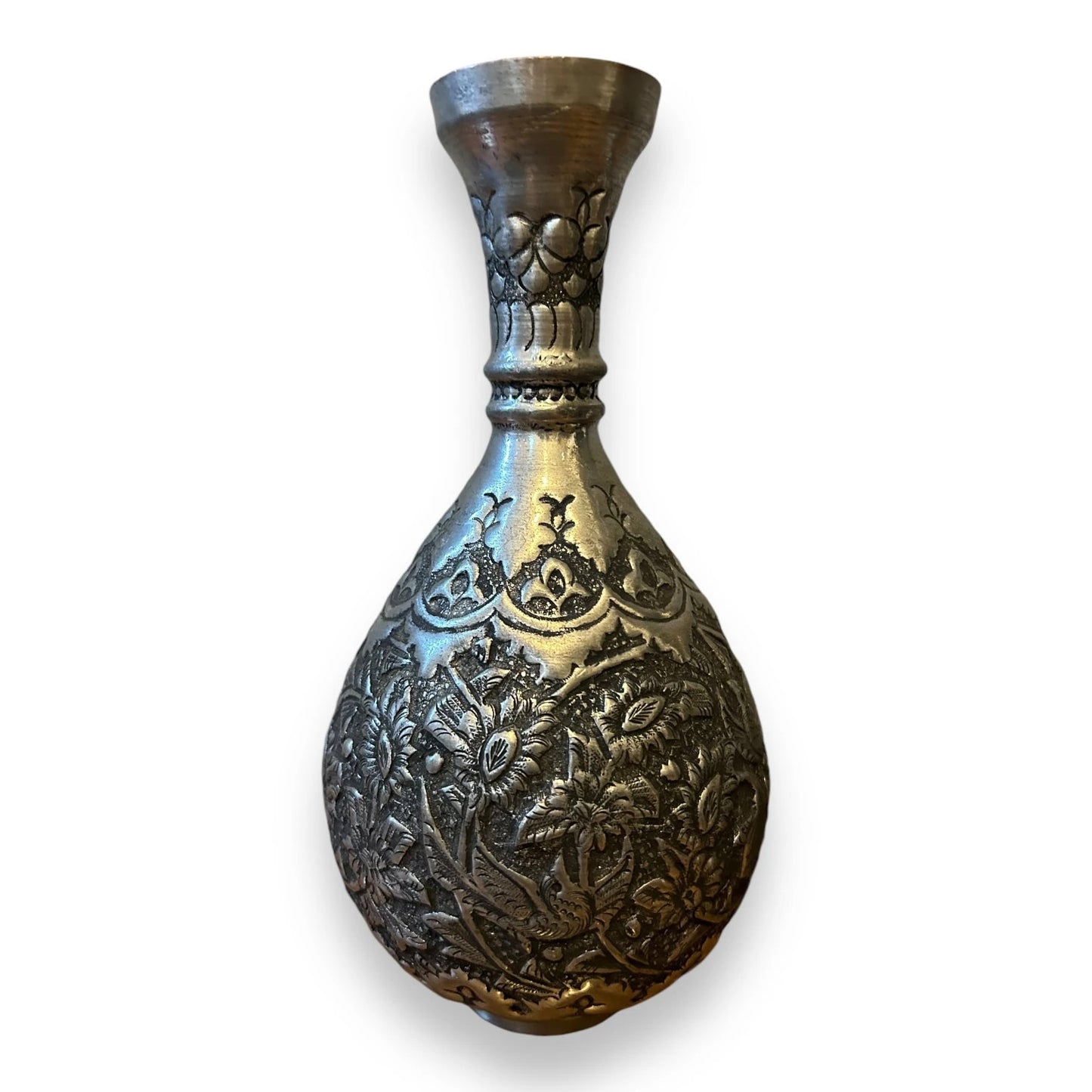Vintage 1950s Persian Silver Copper Pair of Vases