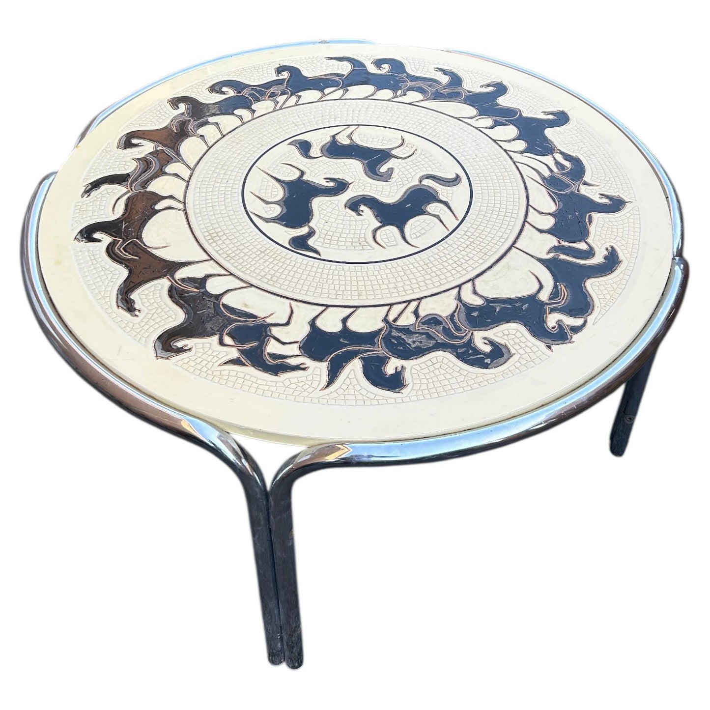 Mid Century Modern Chrome and Resin Horses Art Coffee Table