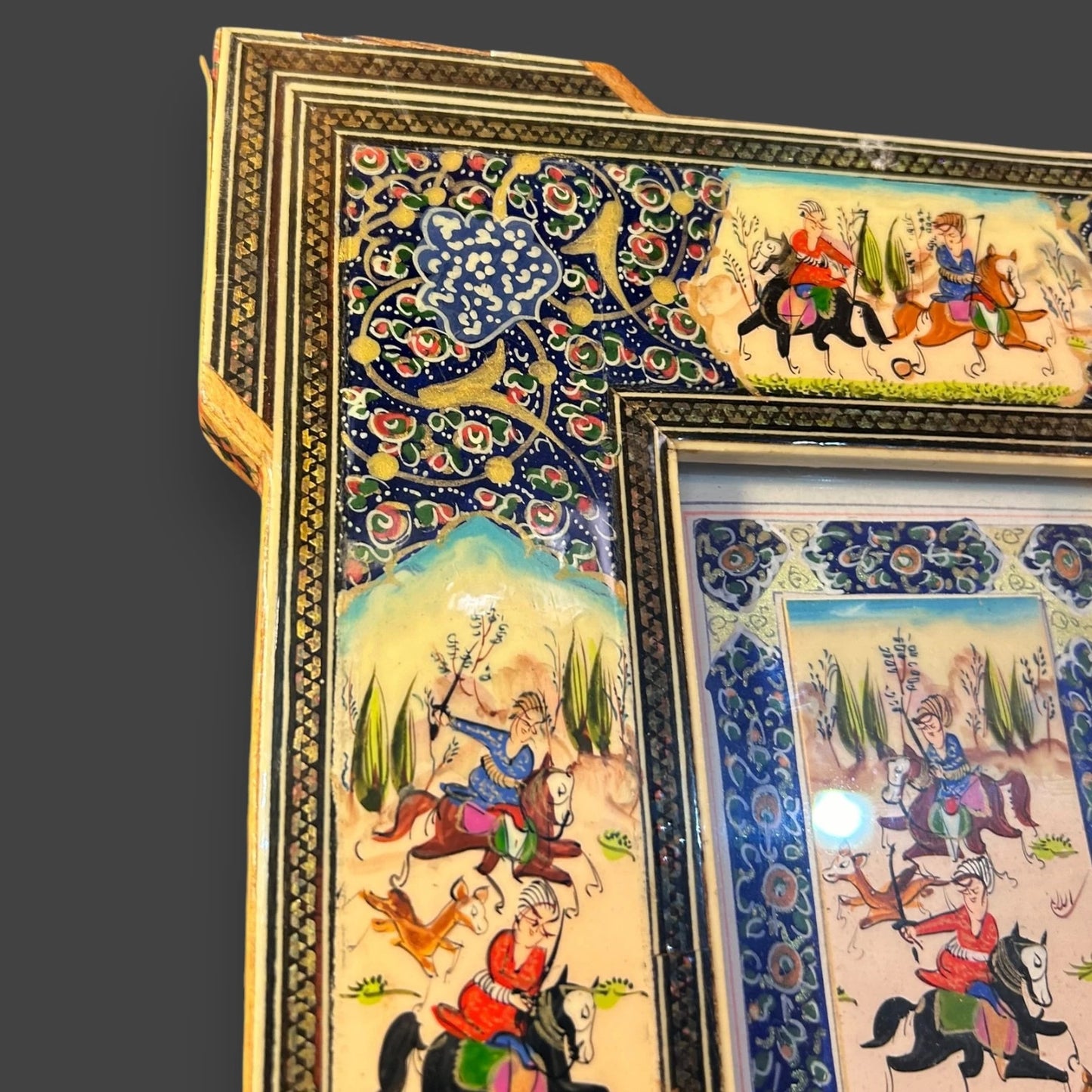 Vintage 1950s Persian Khatam Watercolour Framed Art