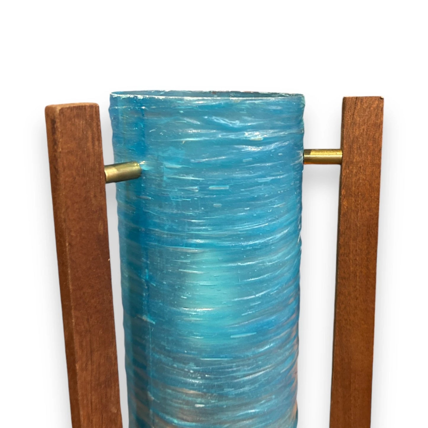 Mid Century Blue Fibreglass & Teak Rocket Table Lamp
