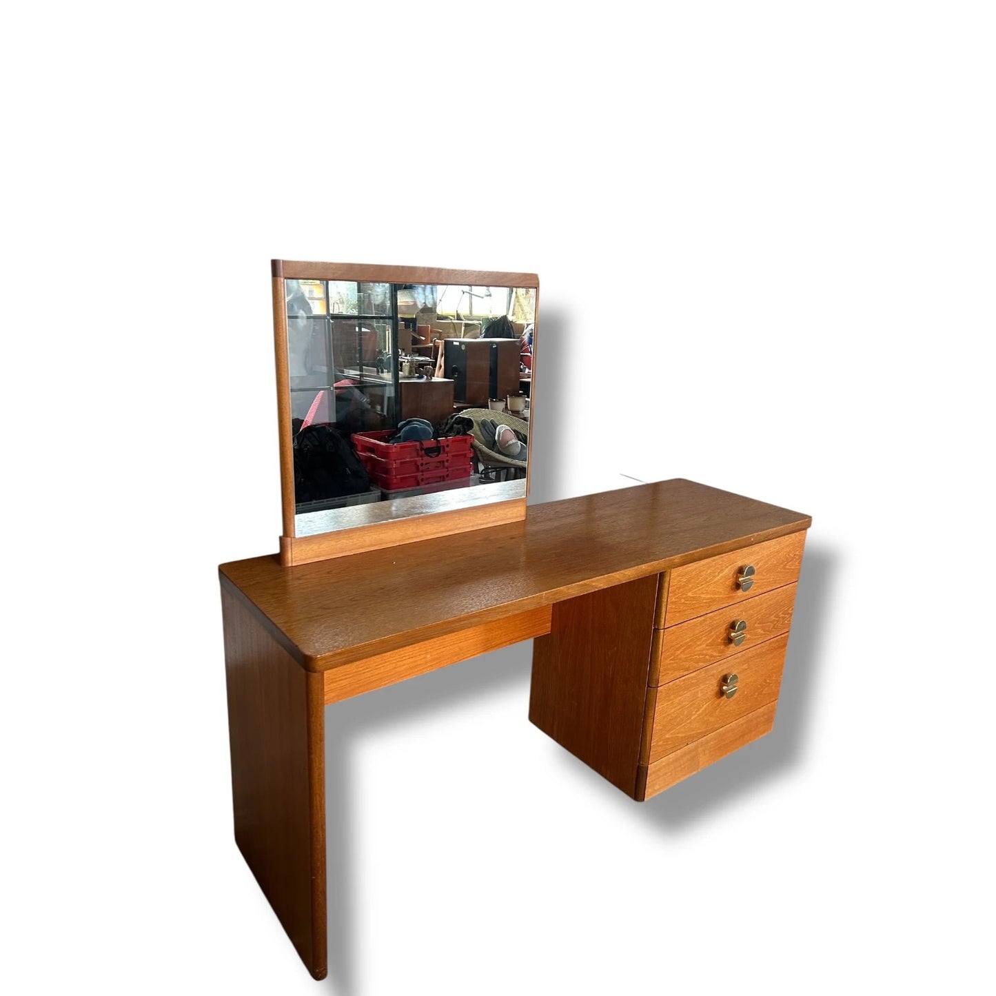 Vintage Stag Dressing Table with Mirror | Mid Century Modern Desk with Drawers