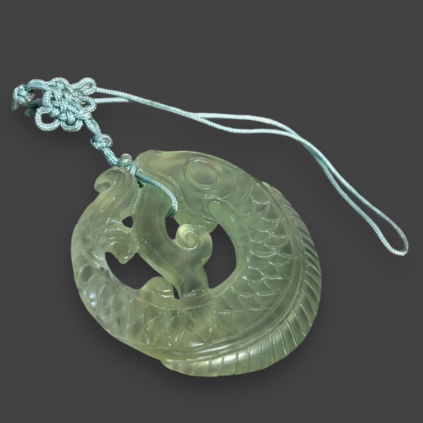 Vintage 1970s Jade Koi Fish Chinese Pendant