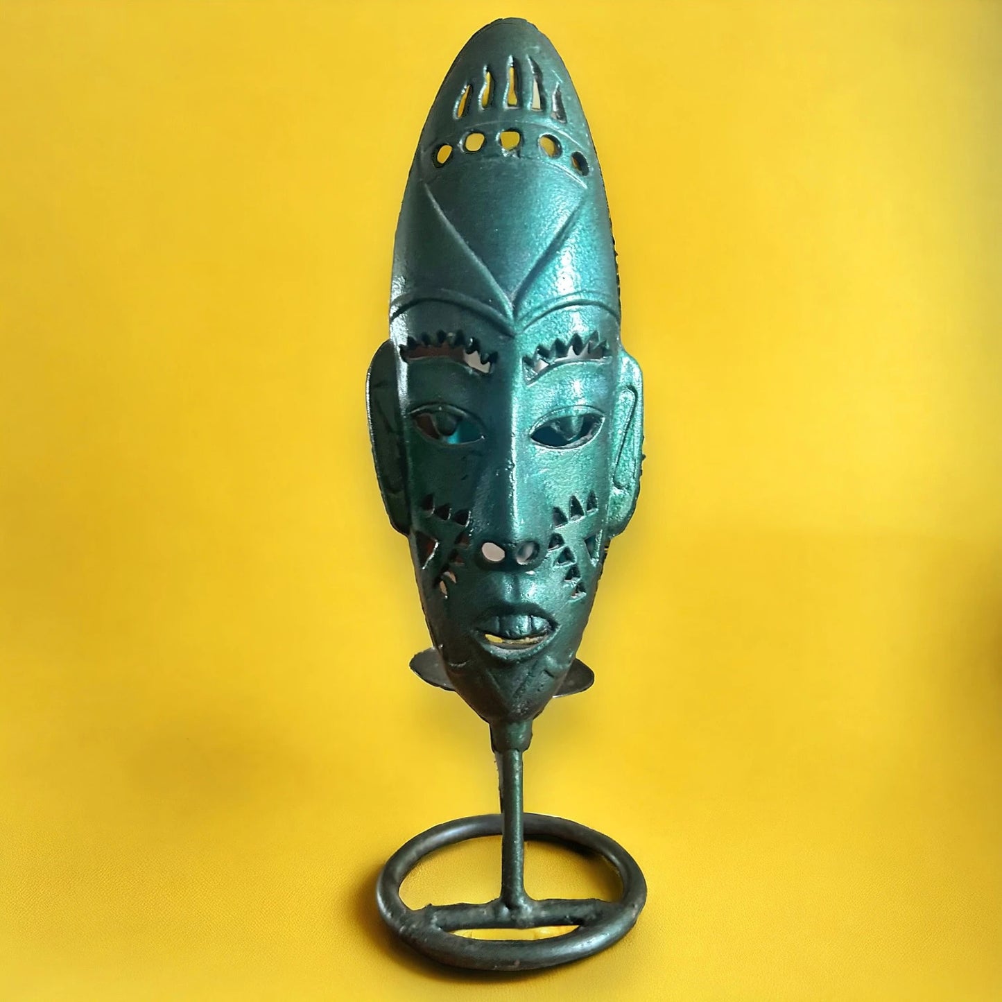 Vintage 1970s Tribal Mask Candlestick Holder