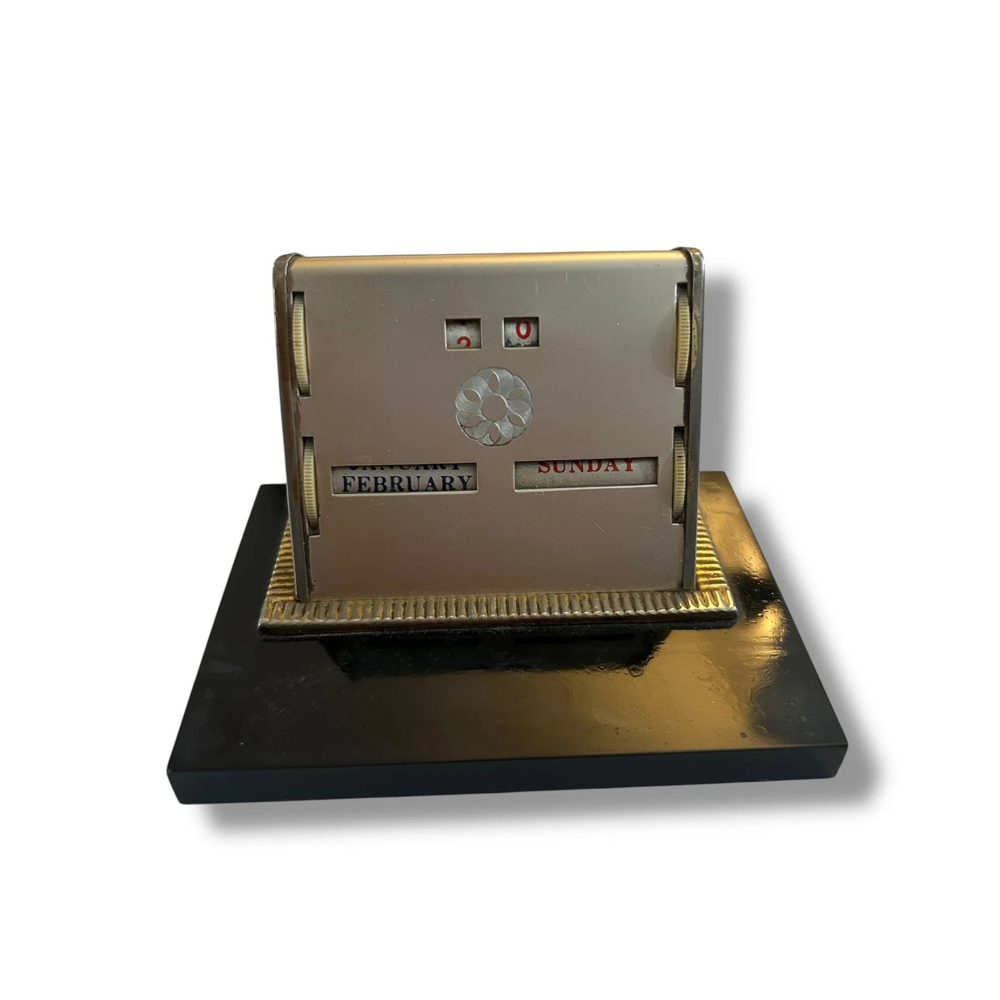Mid Century modern brass and chrome perpetual desk calendar
